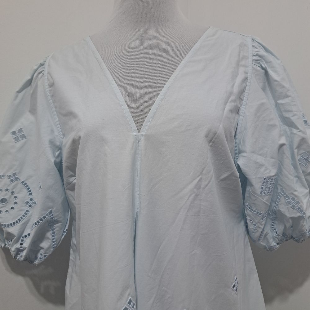 Ganni Ganni Broderie Anglaise Puff Sleeve Organic Cotton Mini Dres Size L / US 10 / IT 46 - 15 Thumbnail