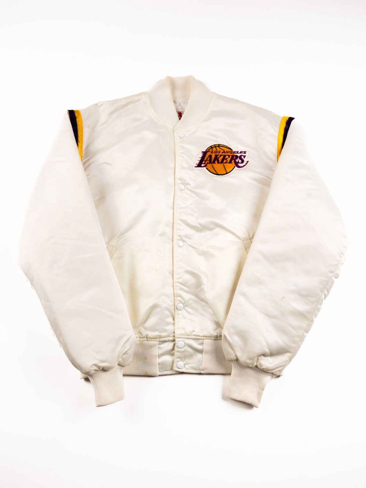 Image of L A Lakers x Starter Vintage Starter L.a. Lakers Satin Jacket in White, Men's (Size XL)