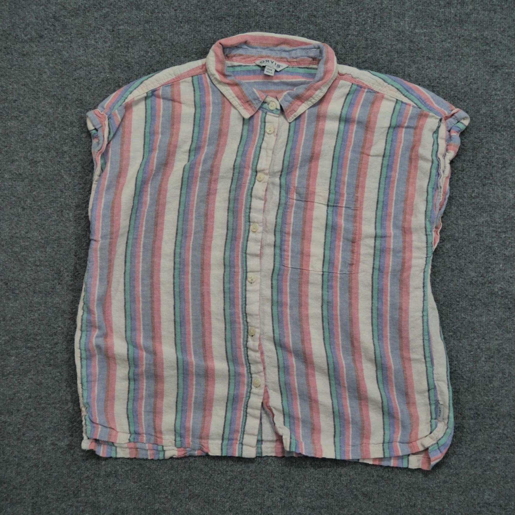 Orvis Orvis Shirt Womens L Blue Pink Striped Button Up Linen Blend Size L / US 10 / IT 46 - 2 Thumbnail