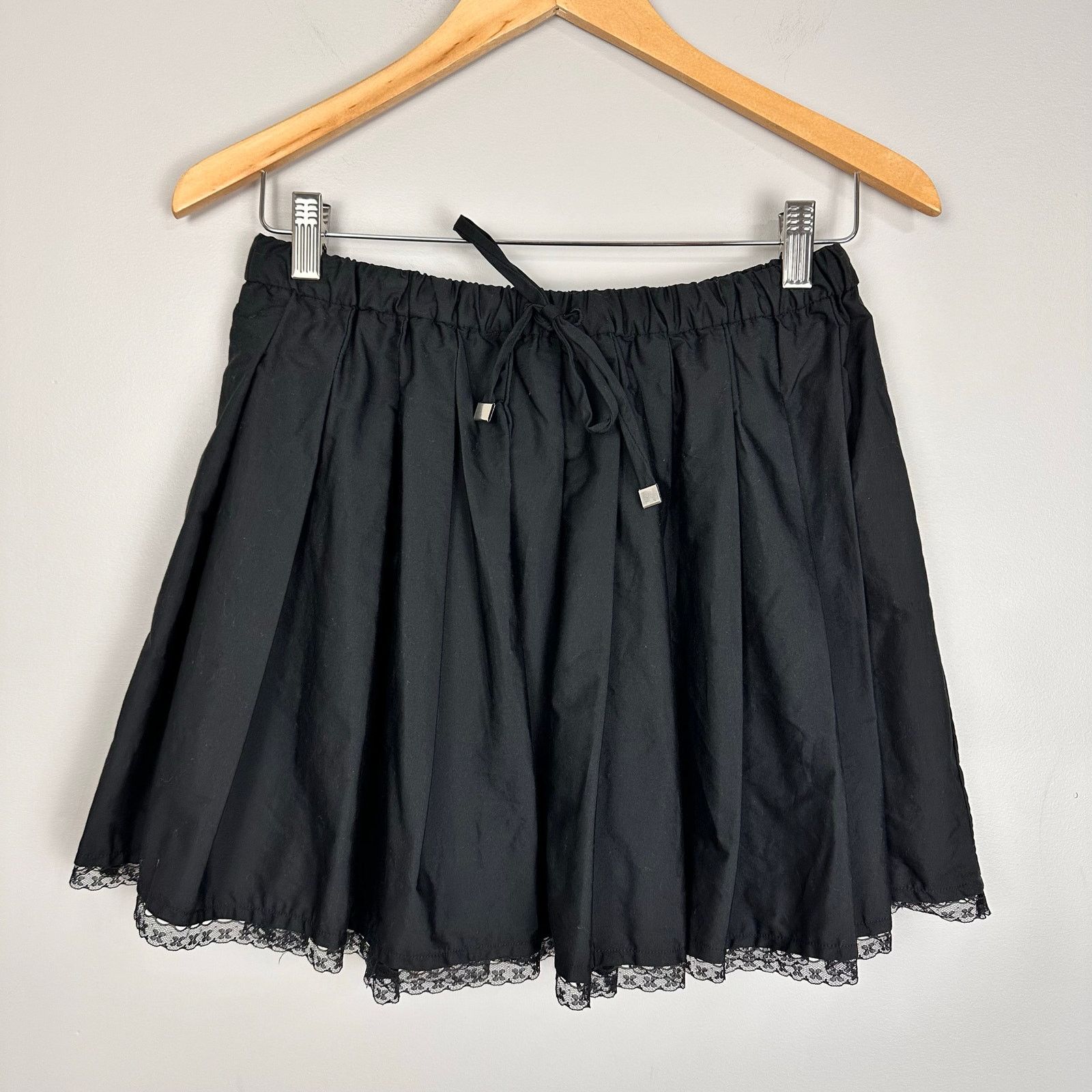 J.Crew J CREW Pleated Tie Waist Mini Skirt Lace Trim Black Sz S NWT Size 27" / US 4 / IT 40 - 2 Thumbnail