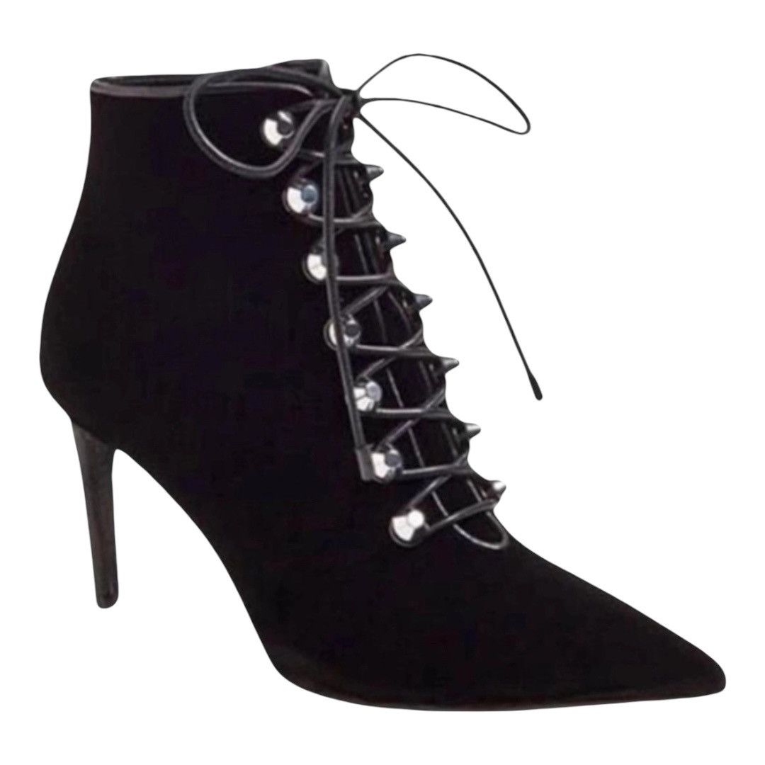 Balenciaga Balenciaga Black Velvet Lace-Up Ankle Boots Size US 6 / IT 36 - 3 Thumbnail