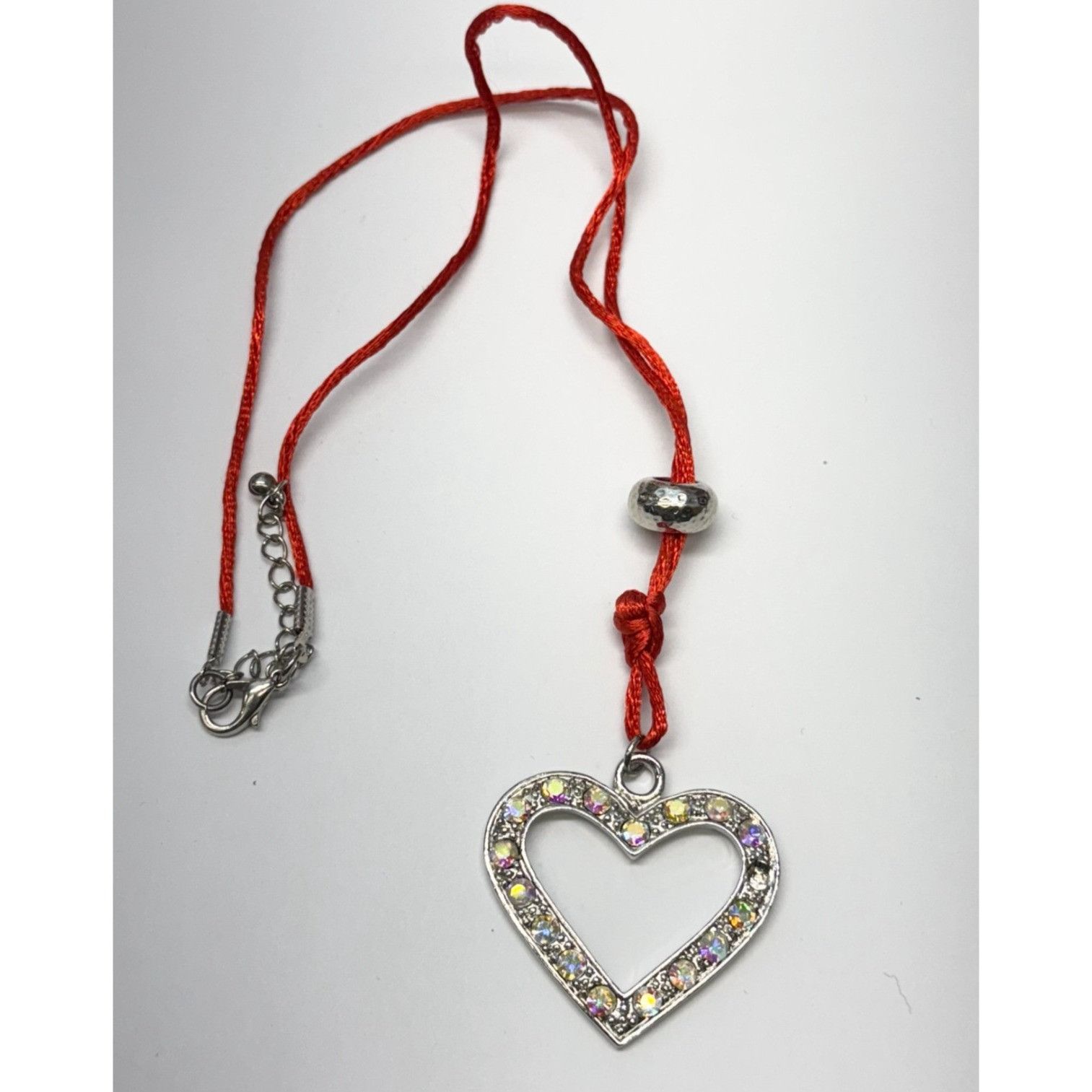 Vintage Fabric rhinestone heart rhinestone pendant necklace Size ONE SIZE - 1 Thumbnail