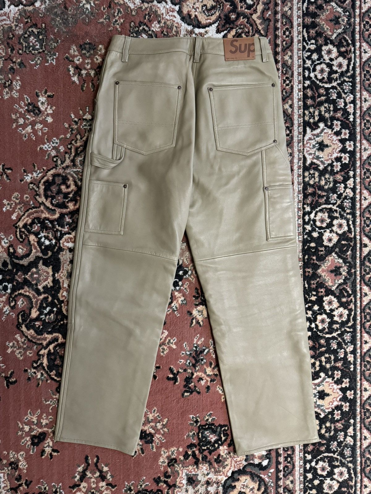 image of Supreme Leather Double Knee Painter Pant Size 30 in Tan, Men's