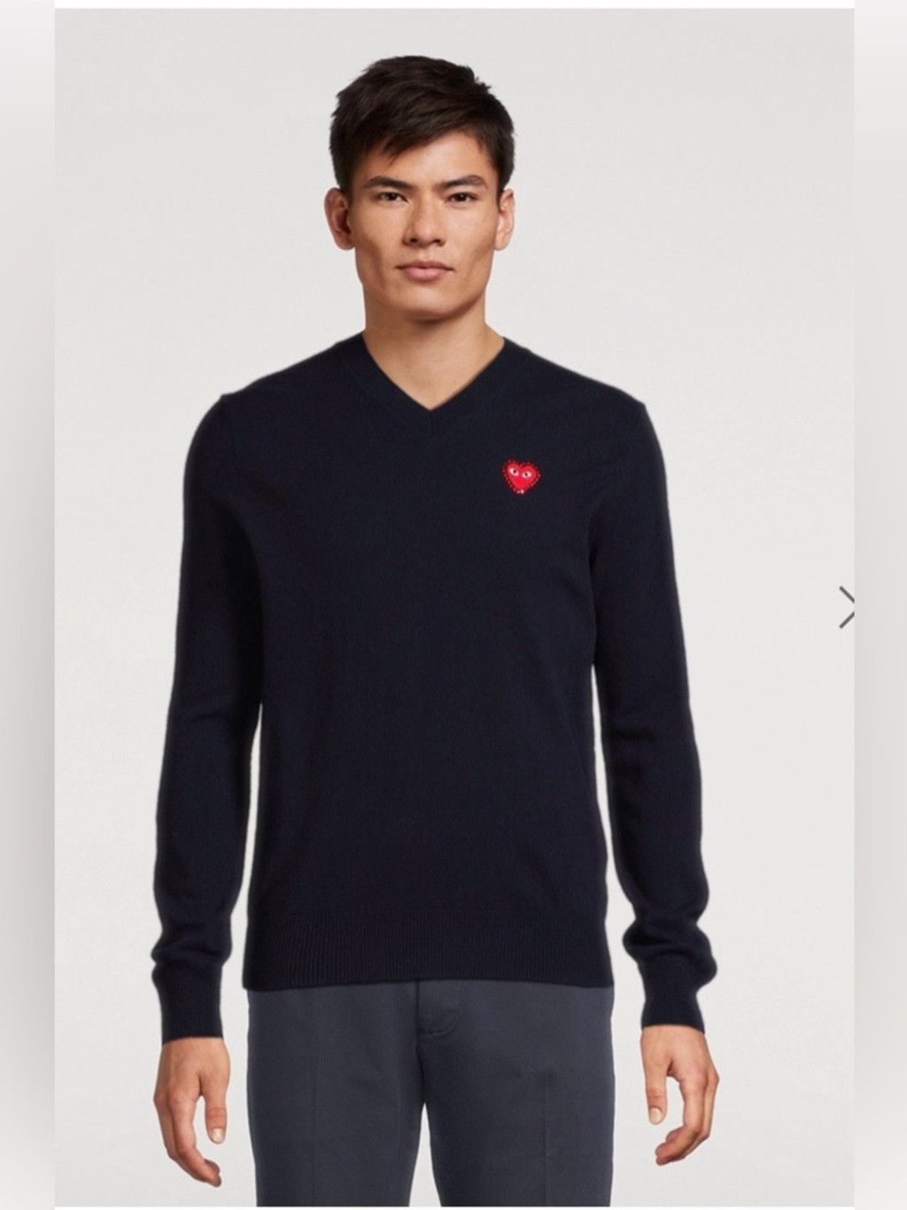 Comme des Garcons Play Comme des Garcons Men's V-Neck Wool Sweater with Heart Size US XL / EU 56 / 4 - 1 Thumbnail