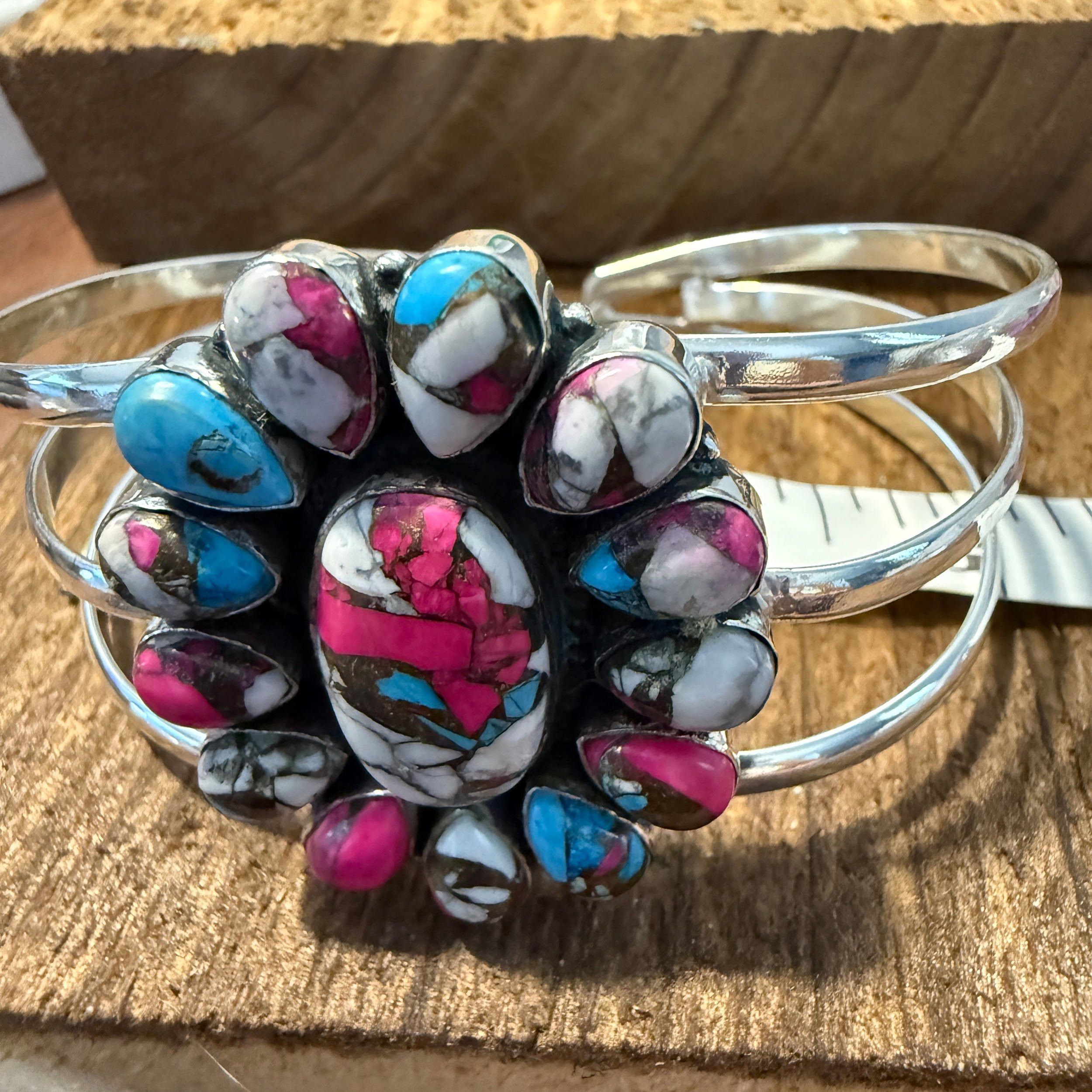 Other Cotton Candy Turquoise Dahlia Stone Sterling Silver Cuff Size ONE SIZE - 5 Thumbnail