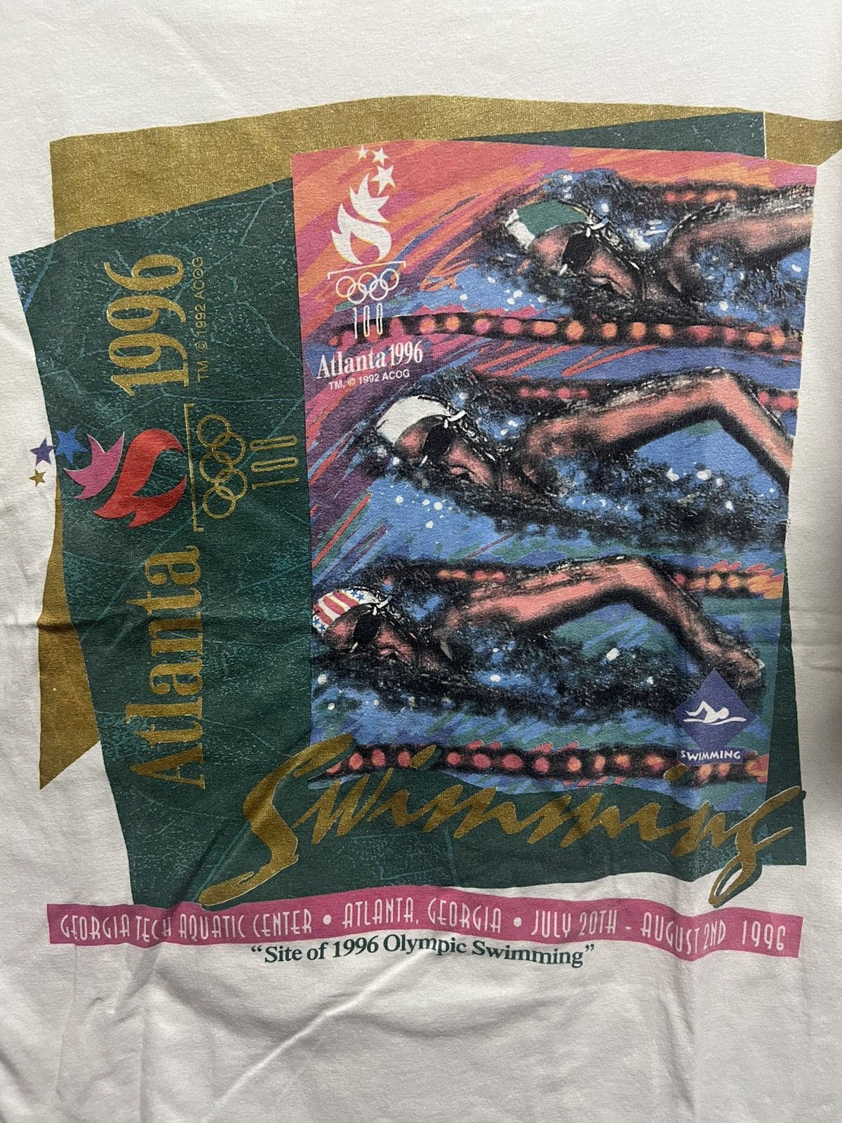 Vintage Vintage 90’s Atlanta Olympic Swimming Tee Size US L / EU 52-54 / 3 - 2 Thumbnail