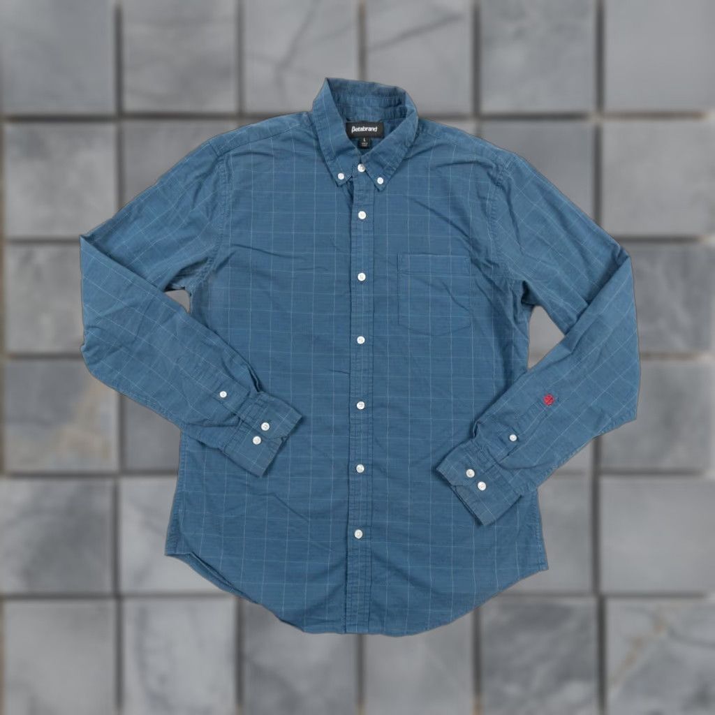 Vintage Betabrand Men's Long Sleeve Button-Up Shirt Large Blue Preppy Casual Size US L / EU 52-54 / 3 - 1 Thumbnail