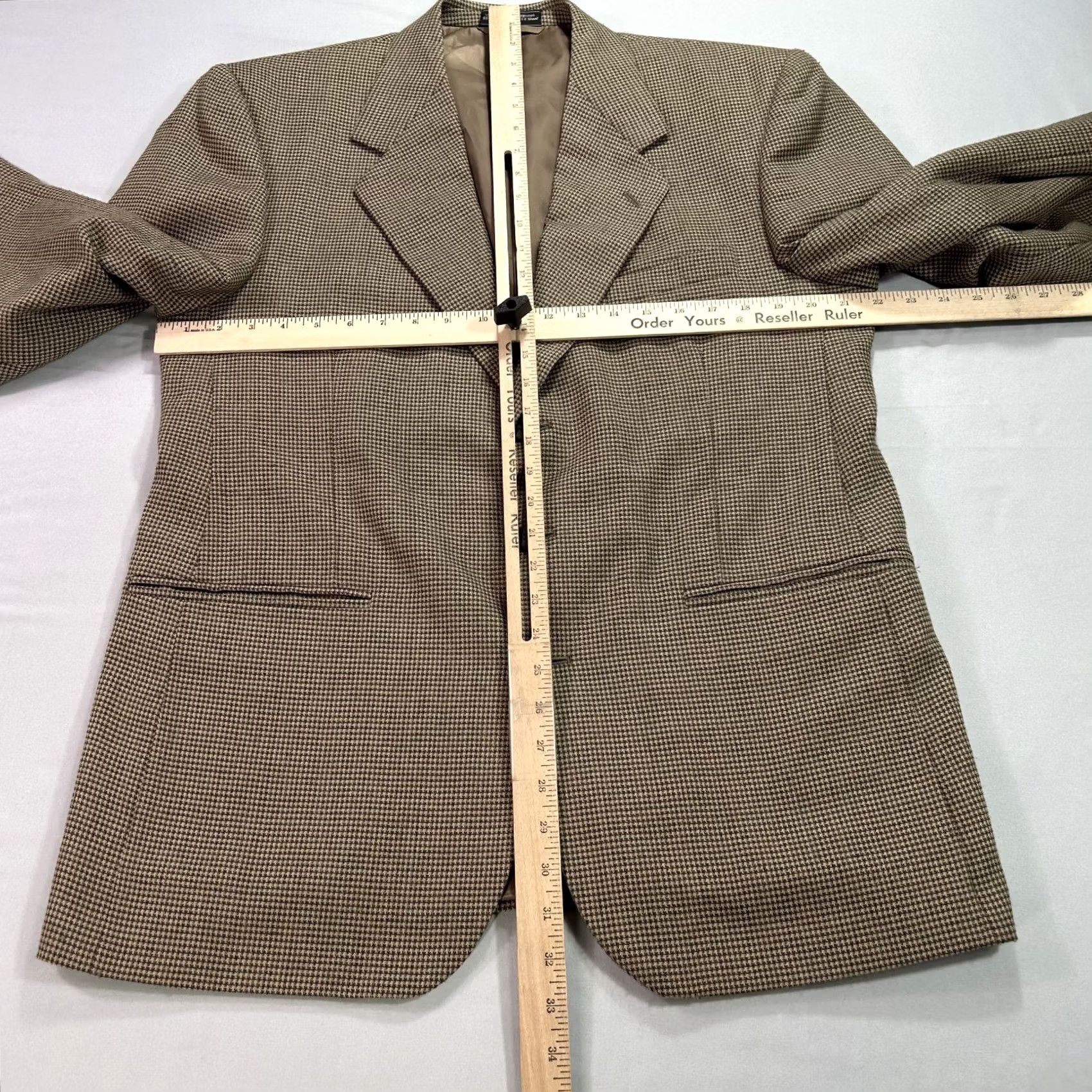 Hardy Amies Hardy Amies Blazer Mens 42 Brown Houndstooth Wool Blend Three-Button Jacket Coat Size 42R - 5 Thumbnail