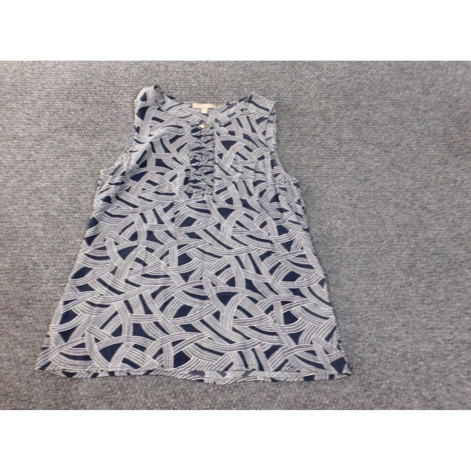 Banana Republic Banana Republic Blouse Shirt Womens M Blue Geometric Rayon Sleeveless Round Neck Pullover Casual Regular Stretch Classic Vintage: No Size M / US 6-8 / IT 42-44 - 3 Thumbnail