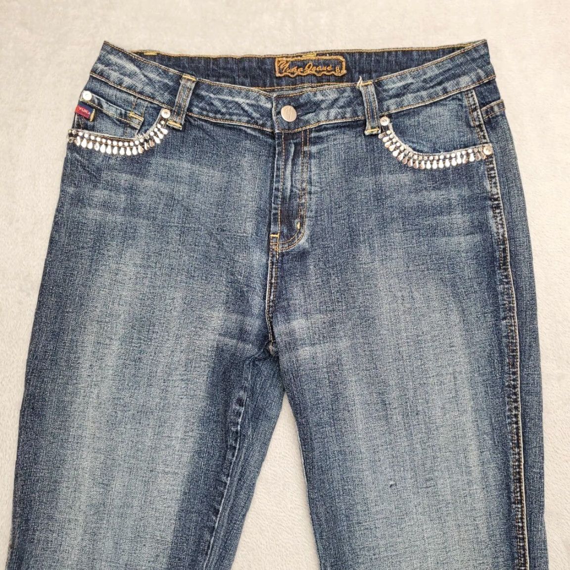 Denime Yuka Jeans Womens 8 Blue Denim Bootcut Rhinestone Cowboy Western Pants Shirt? Size 30" / US 8 / IT 44 - 3 Thumbnail