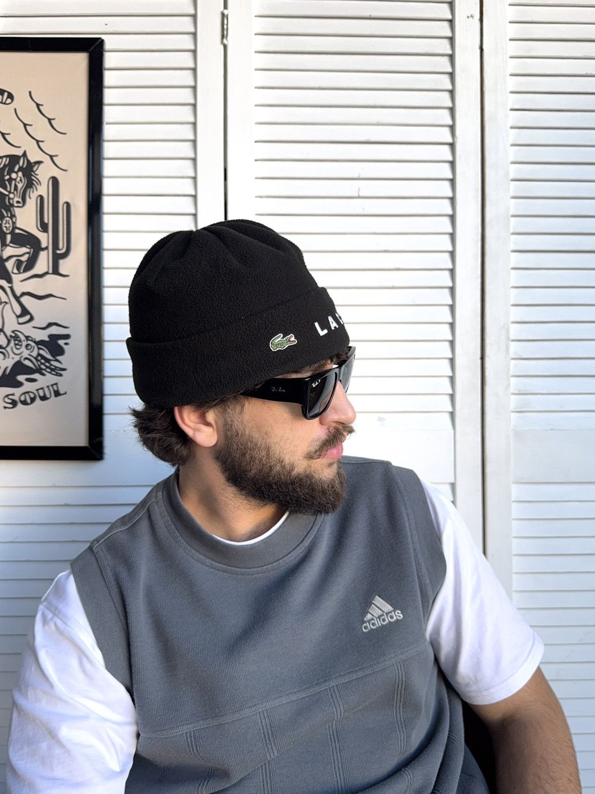 Lacoste Vintage Lacoste Beanie Fleece Hat Black Big Logo Size ONE SIZE - 7 Thumbnail