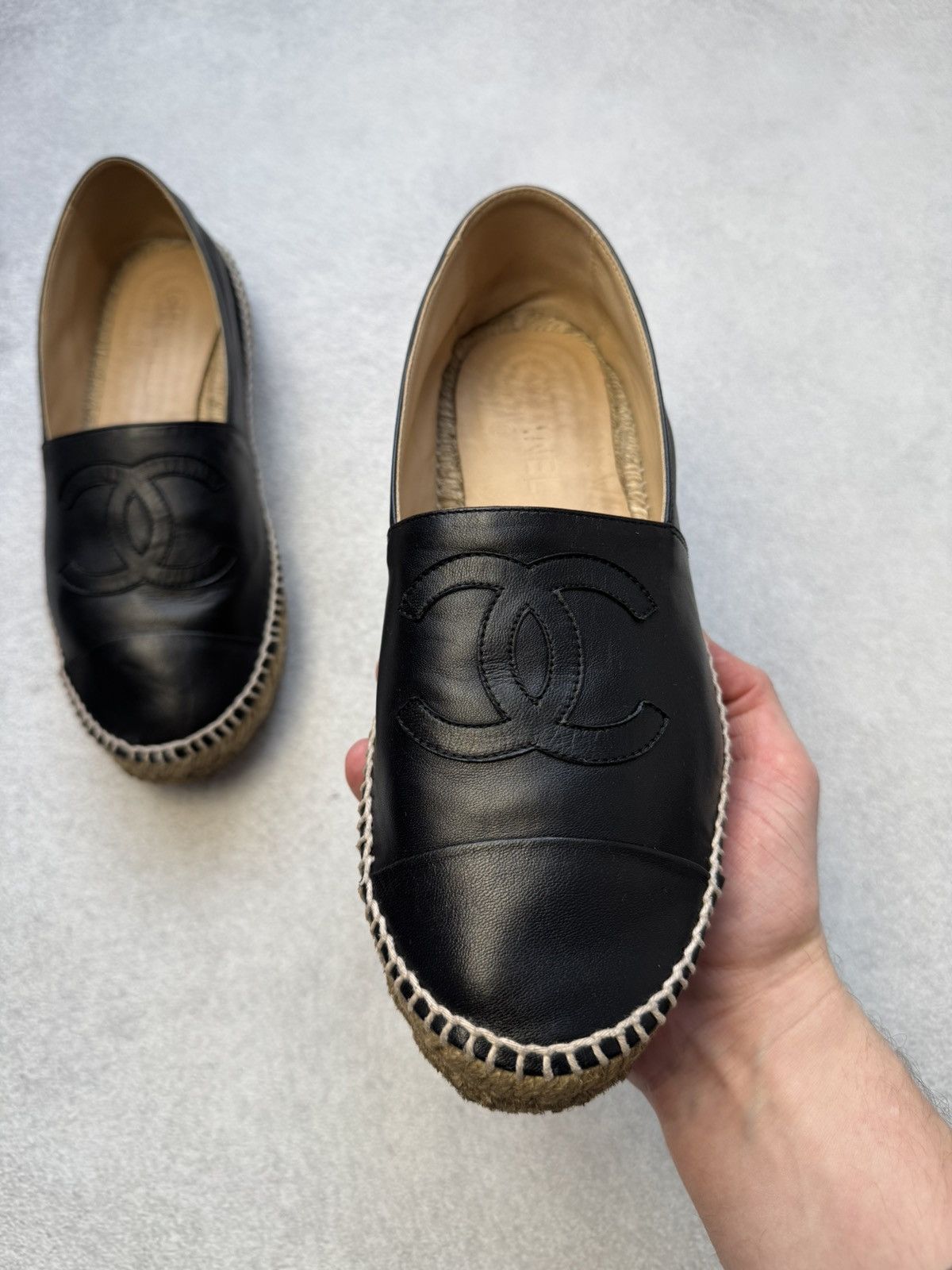 Chanel Vintage Chanel Espadrilles Black Leather slip on 40size Size US 8.5 / IT 38.5 - 8 Thumbnail