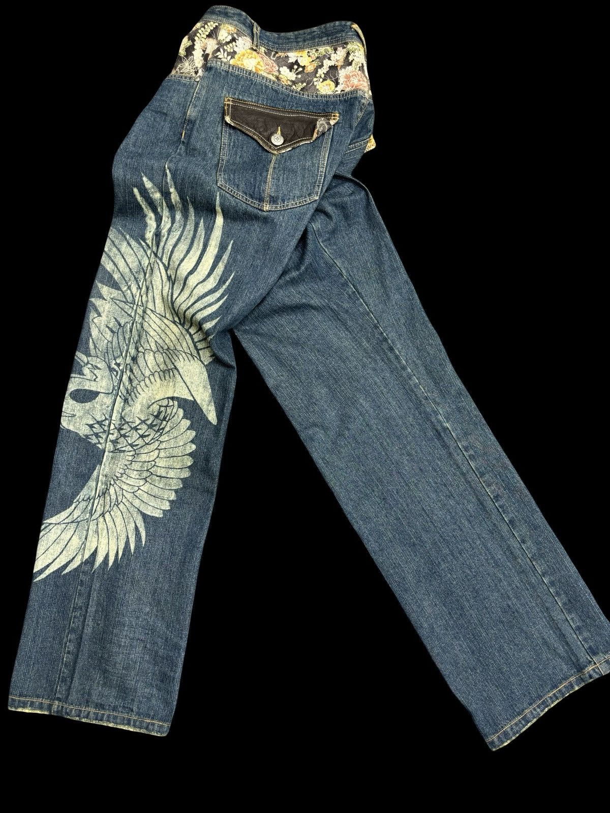 Japanese Brand 💥ART💥Gumu In Floral Embroided Flying Swan Print Denim F557 Size US 34 / EU 50 - 1 Thumbnail