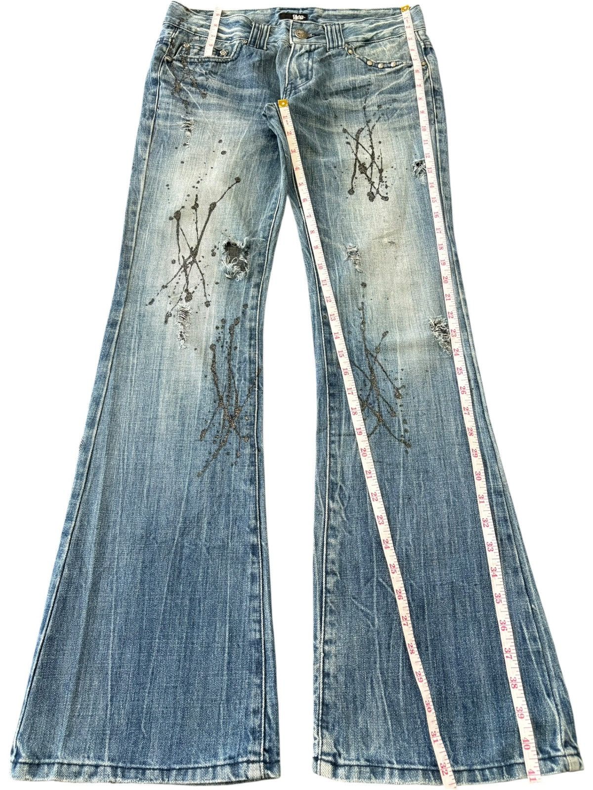 If Six Was Nine Vintage Japanese Brand Punk Splattered Distress Flare Jeans Size US 31 - 11 Thumbnail