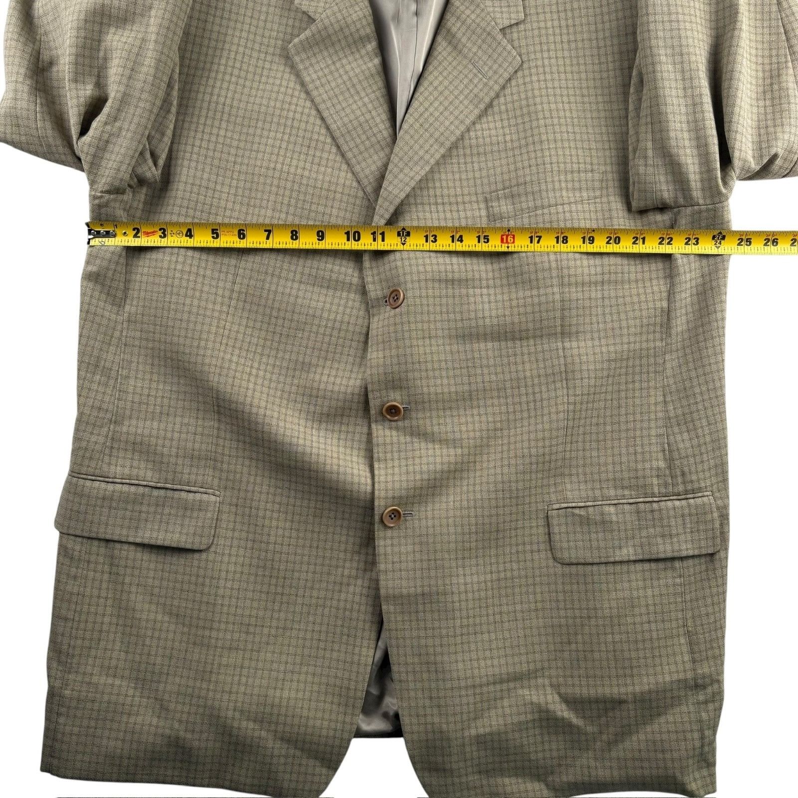 Hickey Freeman VTG Hickey Freeman Men’s 100% Wool Plaid Blazer Jacket Tan • Size 48L - 6 Thumbnail