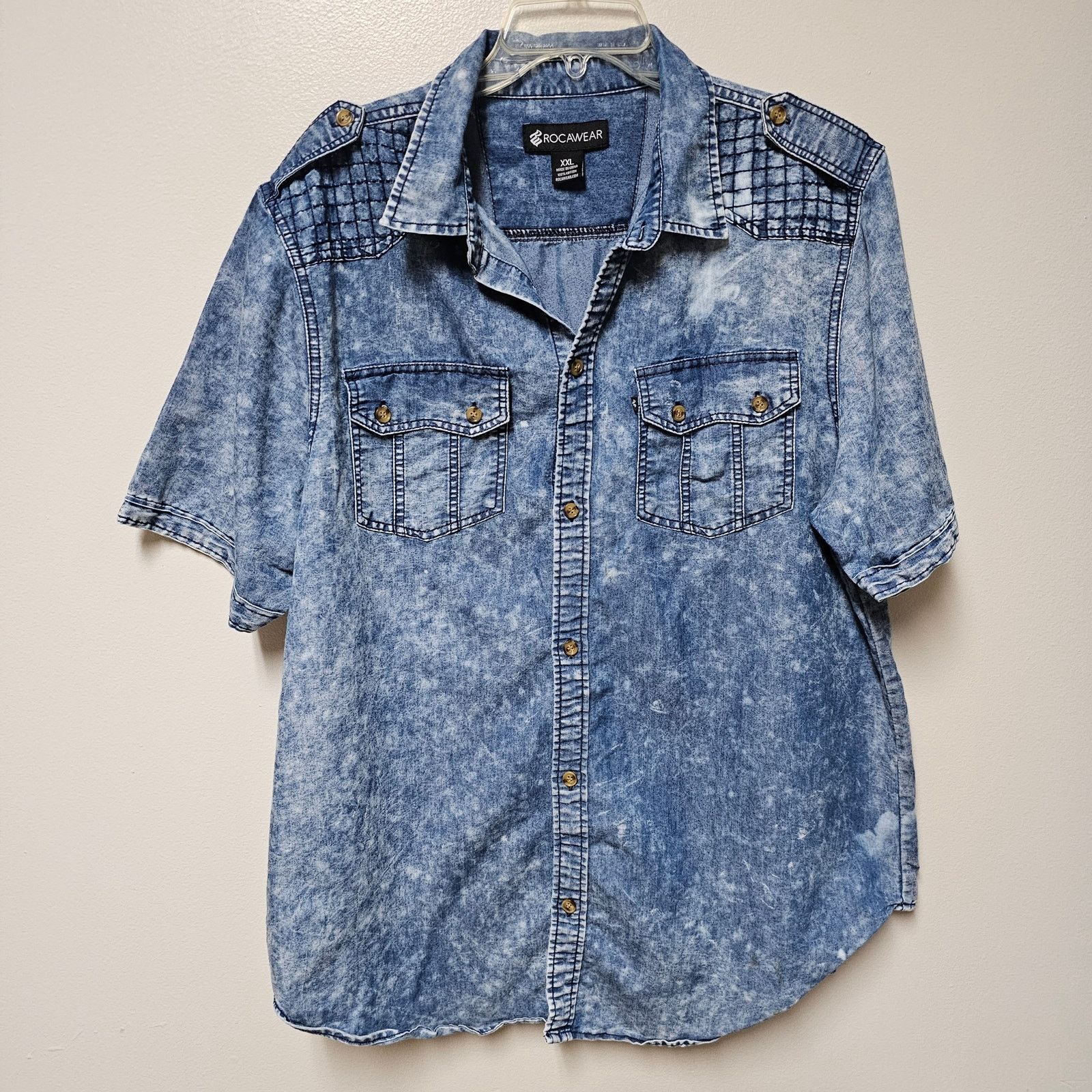 Rocawear Rocawear Denim Bleach Out Short Sleeve Cotton Shirt Size XXL Size US XXL / EU 58 / 5 - 1 Thumbnail