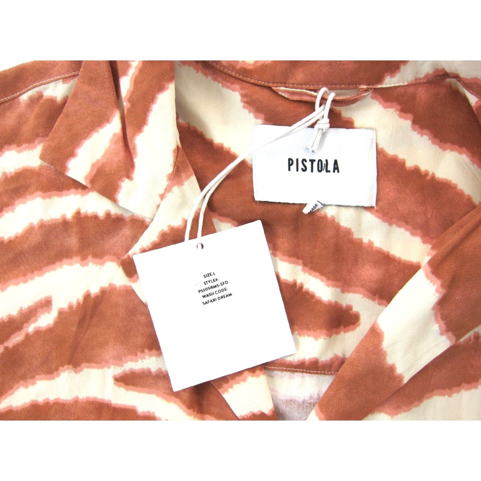 Pistola NWT Pistola Blouse Shirt Women Large Brown Ivory Safari Dream Button Short Sleeve Rayon Size L / US 10 / IT 46 - 3 Thumbnail