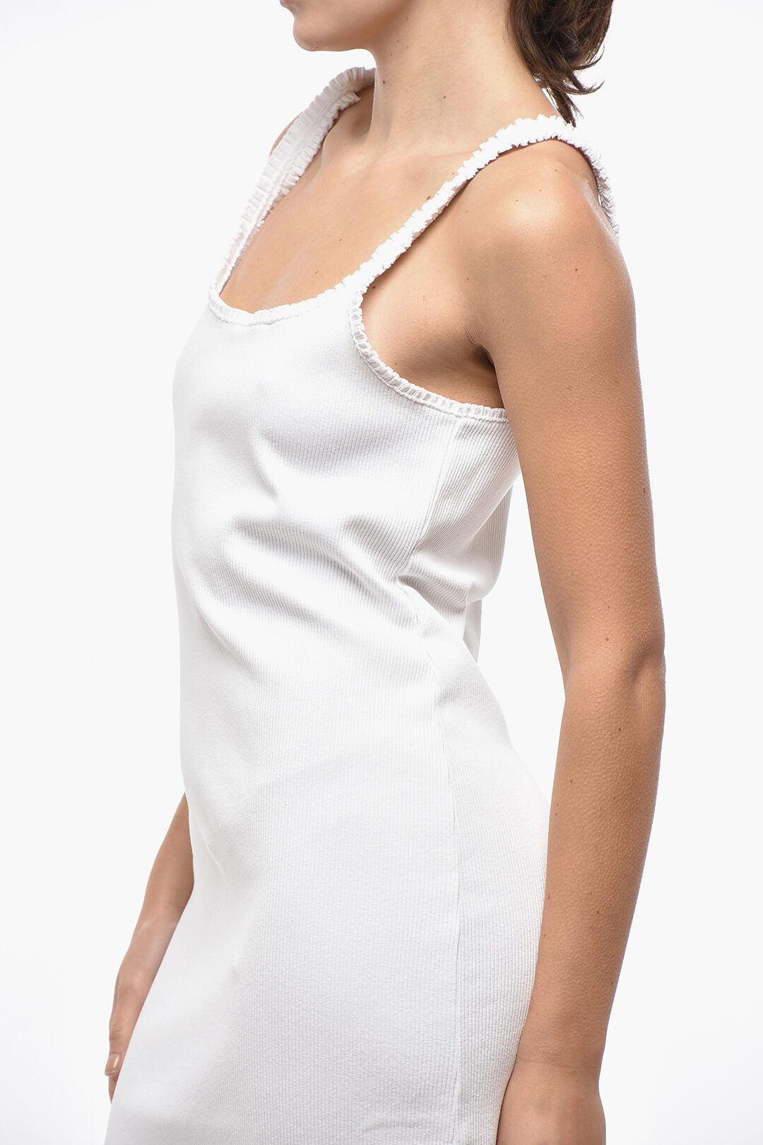 Chloe og1mm1125 Ribbed Stretch Cotton Tank Dress in White Size L / US 10 / IT 46 - 3 Thumbnail
