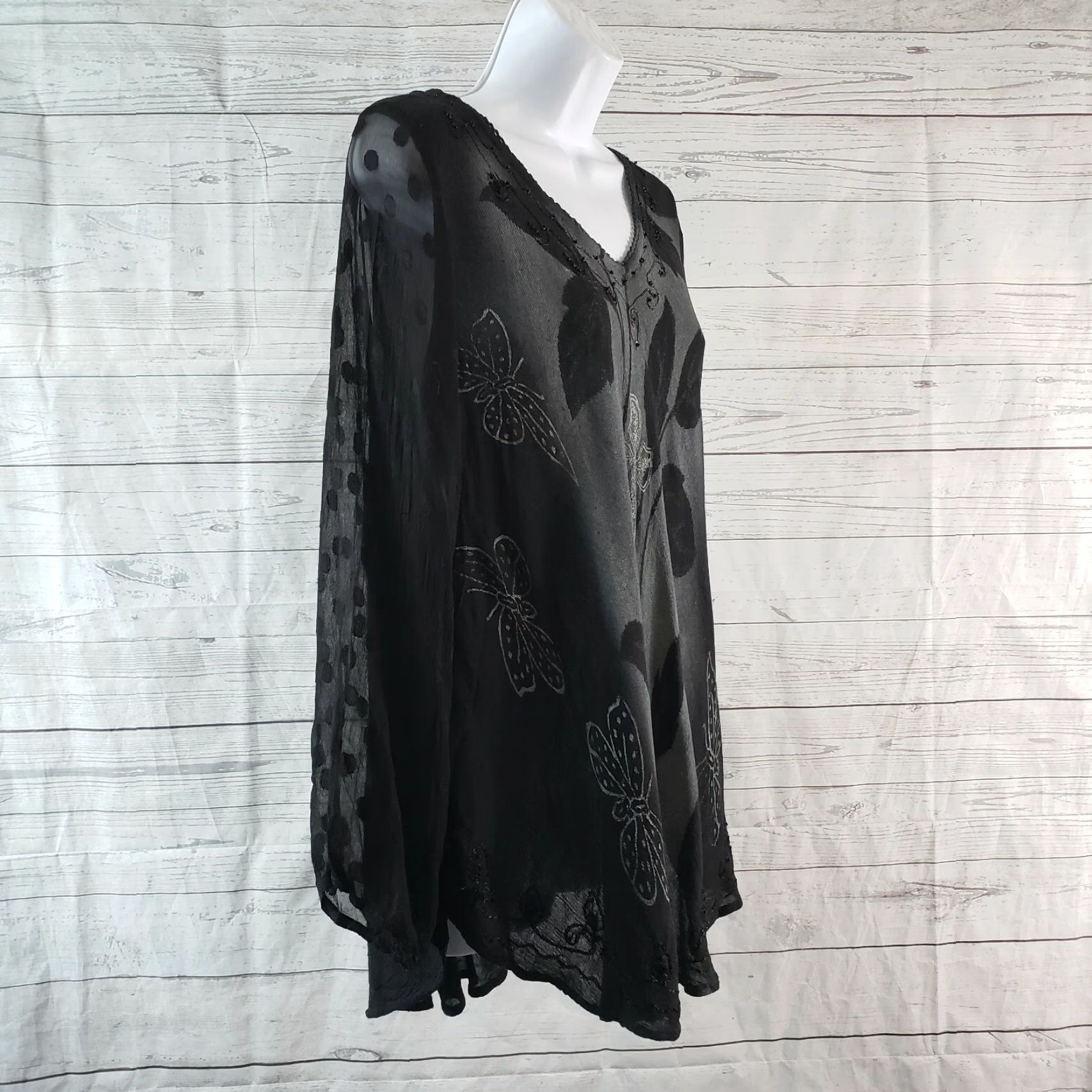 Vintage Greater Good Womens Top Sz S/M Black Gray Butterflies Semi Sheer Long Sleeve Blouse Mens Womens Size S / US 4 / IT 40 - 3 Thumbnail