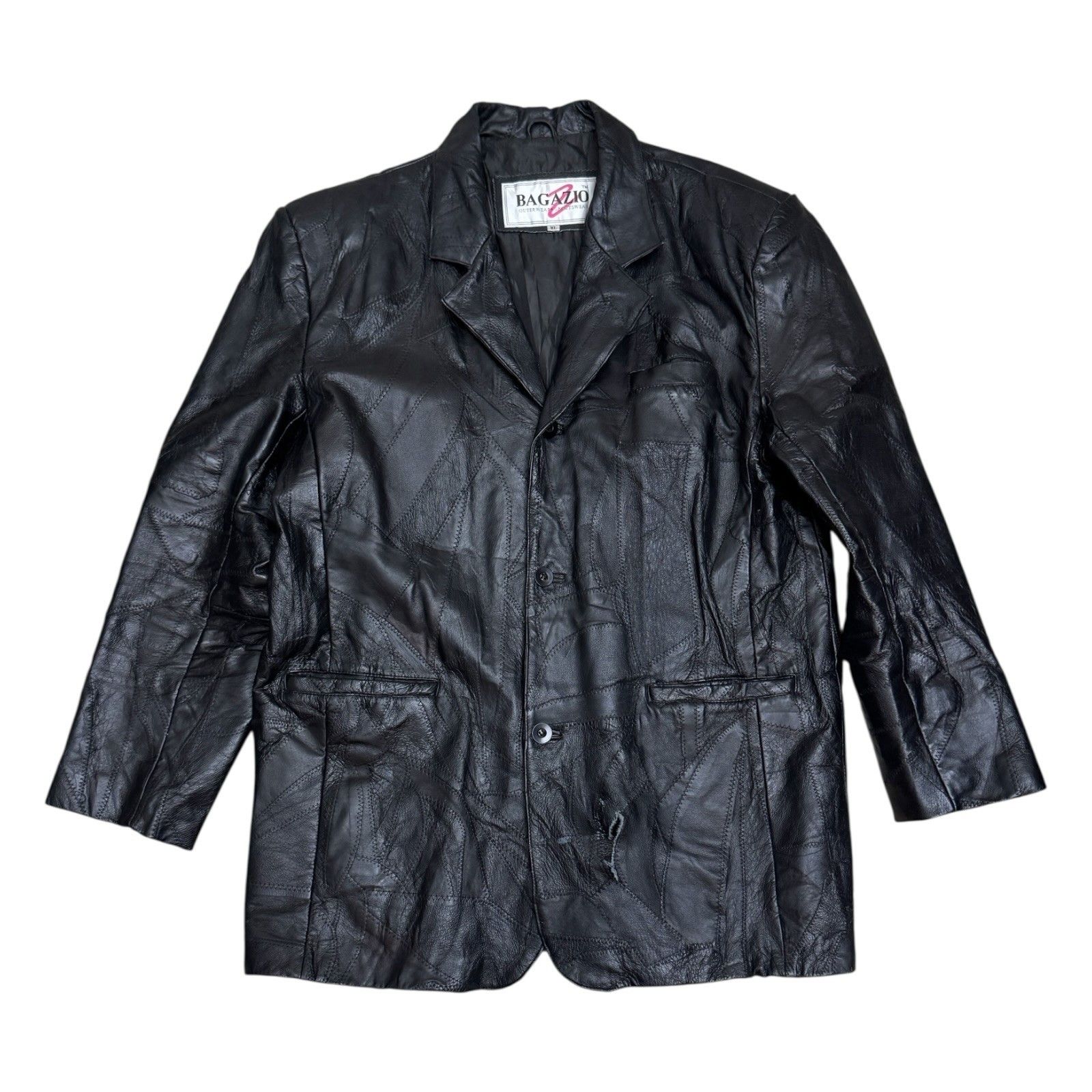 Vintage BAGAZIO Vintage Cross Stitch Genuine Leather Jacket Coat XL Size US XL / EU 56 / 4 - 1 Thumbnail