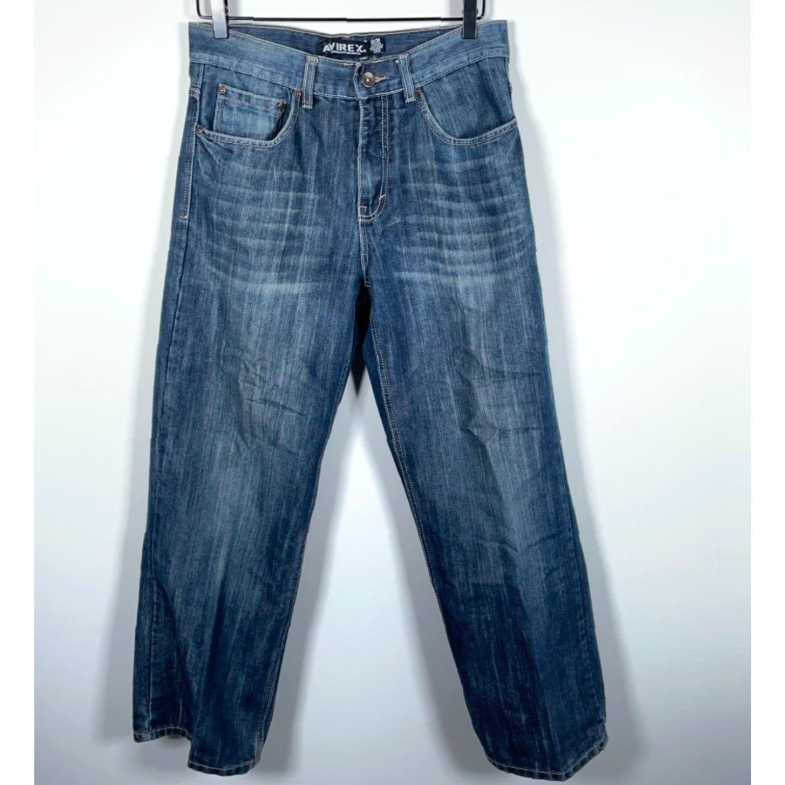 Avirex VINTAGE Avirex Jeans Baggy Straight Leg Men's 32 x 29 Blue Denim Embroidered Y2K Skater Regular 5-Pocket Denim Cotton Polyester Size US 32 / EU 48 - 2 Thumbnail