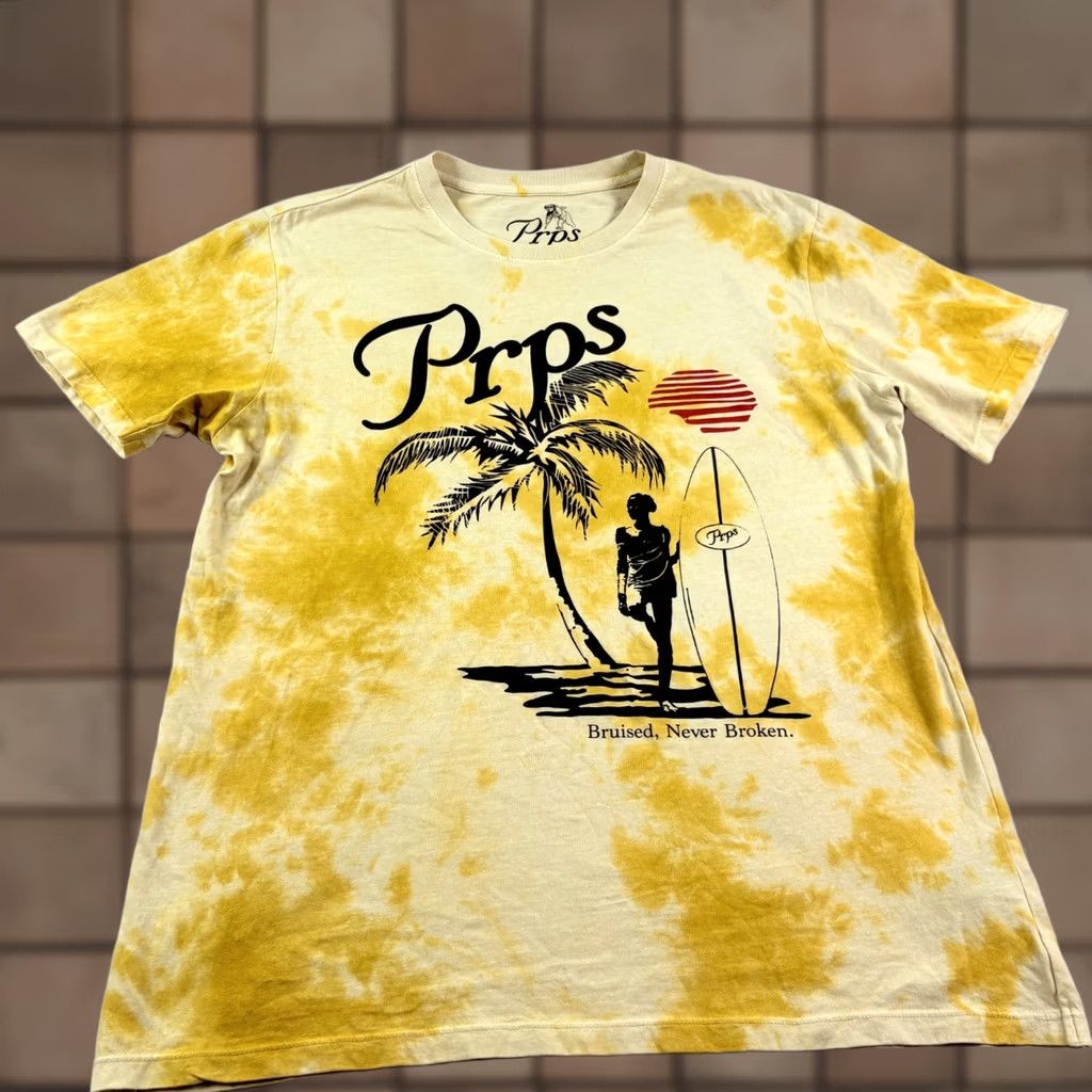 Prps PRPS Shirt Mens M Yellow Tie Dye Surf Graphic Crew Neck Short Sleeve Size US M / EU 48-50 / 2 - 1 Thumbnail