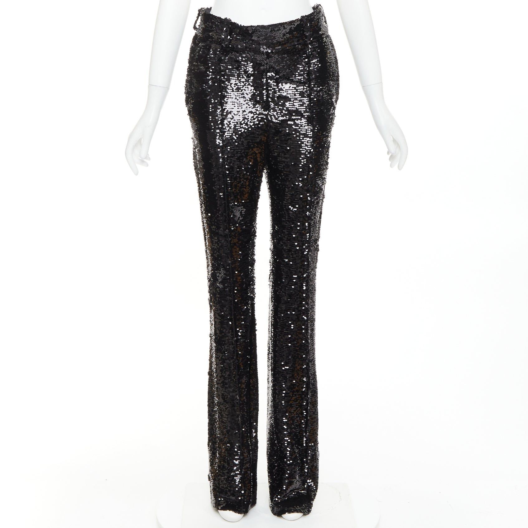 Alexandre Vauthier ALEXANDRE VAUTHIER COUTURE AW2020 Runway black paillettes high waist pleated straight pants Size 26" / US 2 / IT 38 - 1 Thumbnail