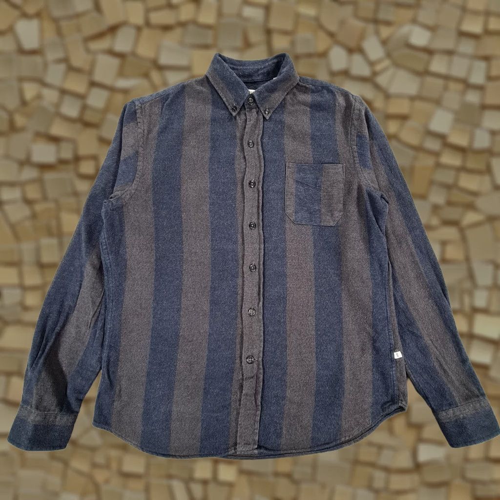 Edwin VINTAGE Edwin Mens Shirt Grey Blue Small Classic Flannel Cotton Long Sleeves Stripped Size US S / EU 44-46 / 1 - 1 Thumbnail