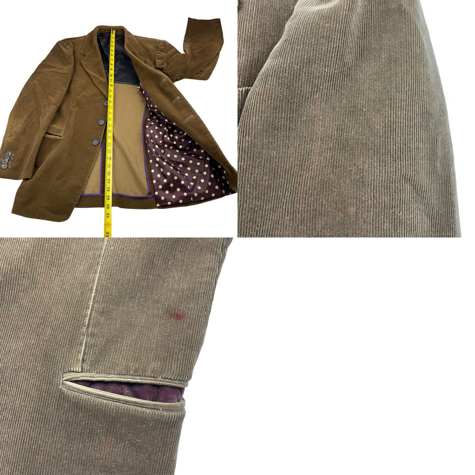 Paul Smith Paul Smith Blazer Men Corduroy 2-Button Brown Polka Dot Lining Jacket Coat Short 36 36S US Regular Chest 36 Notch Lapel Vintage: No Mens Size 36R - 9 Thumbnail