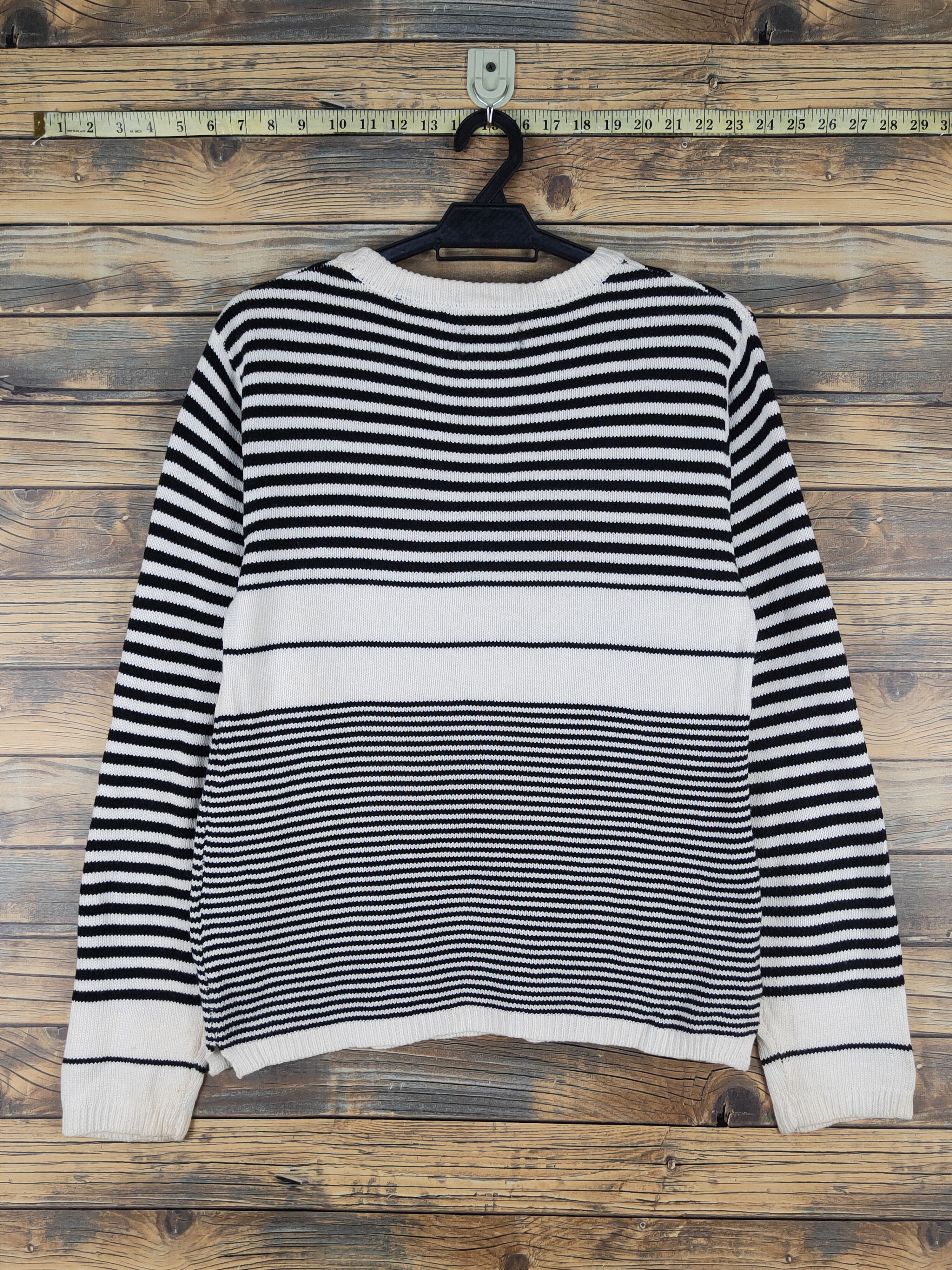 Homespun Knitwear Ikka Black Cream Stripe Knitwear Long Sleeve T-shirts #W1353 Size M / US 6-8 / IT 42-44 - 7 Thumbnail
