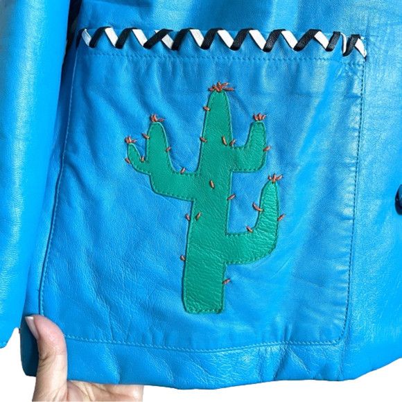 Vintage 80s Hannah Pang Blue Patchwork Leather Jacket - M/L Size M / US 6-8 / IT 42-44 - 6 Thumbnail