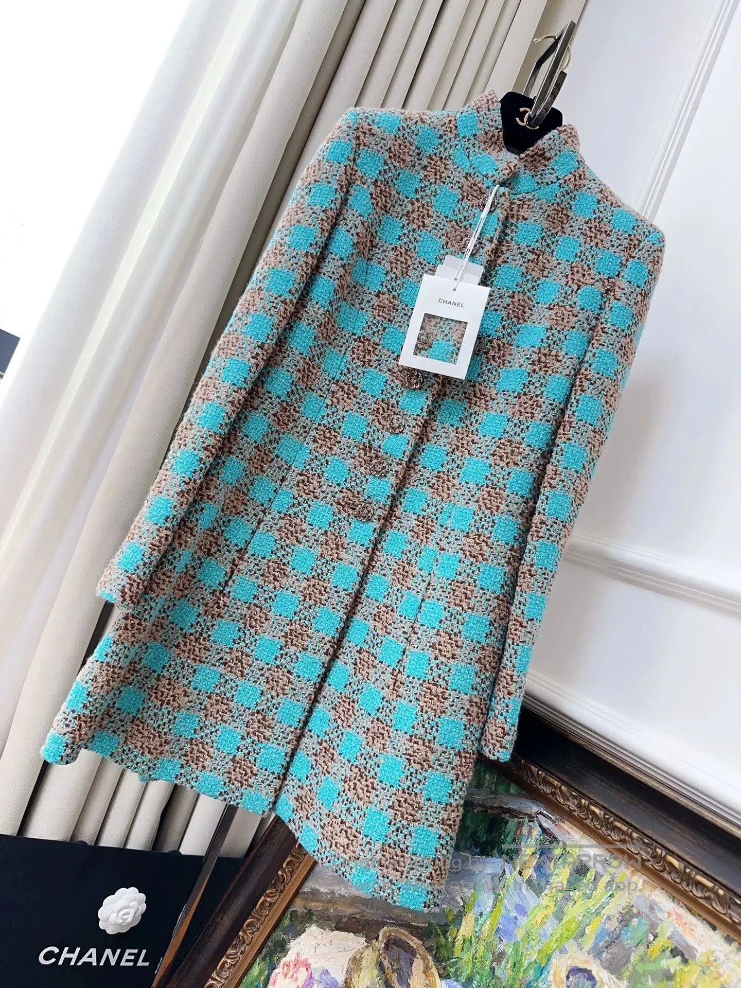 Chanel vintage chanel teal checkered dress coat. Size US M / EU 48-50 / 2 - 1 Thumbnail