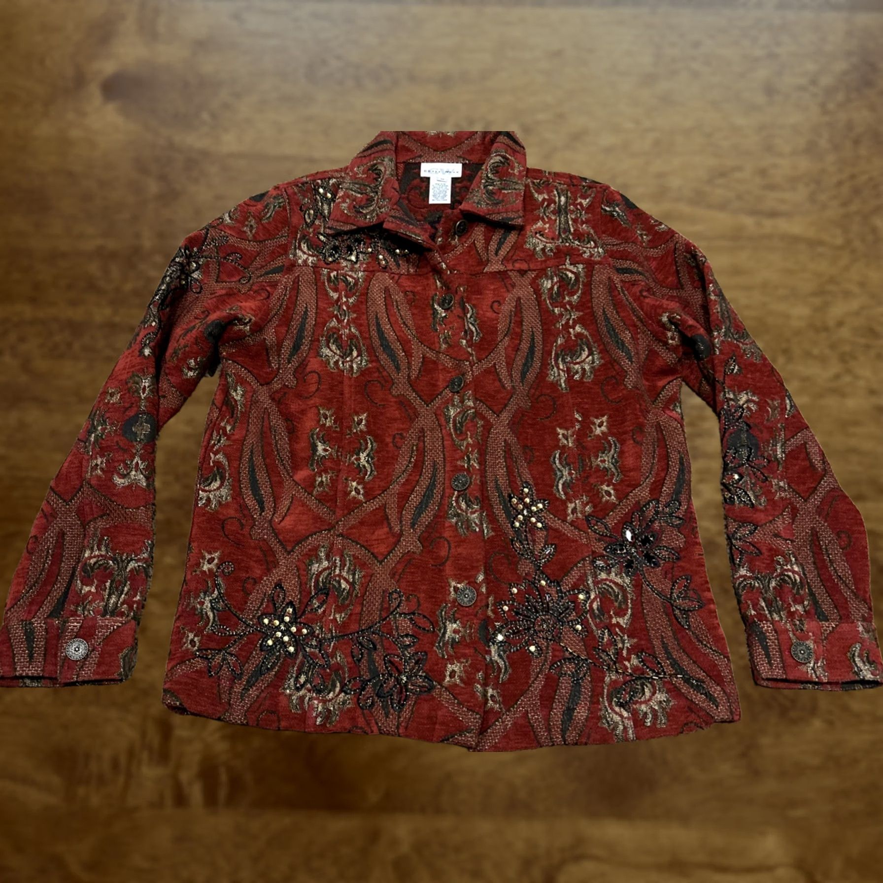 GRAFF VINTAGE Graff Shirt M Red Embroidered Long Sleeve Button Up Cottagecore Women's B28 Size M / US 6-8 / IT 42-44 - 1 Thumbnail