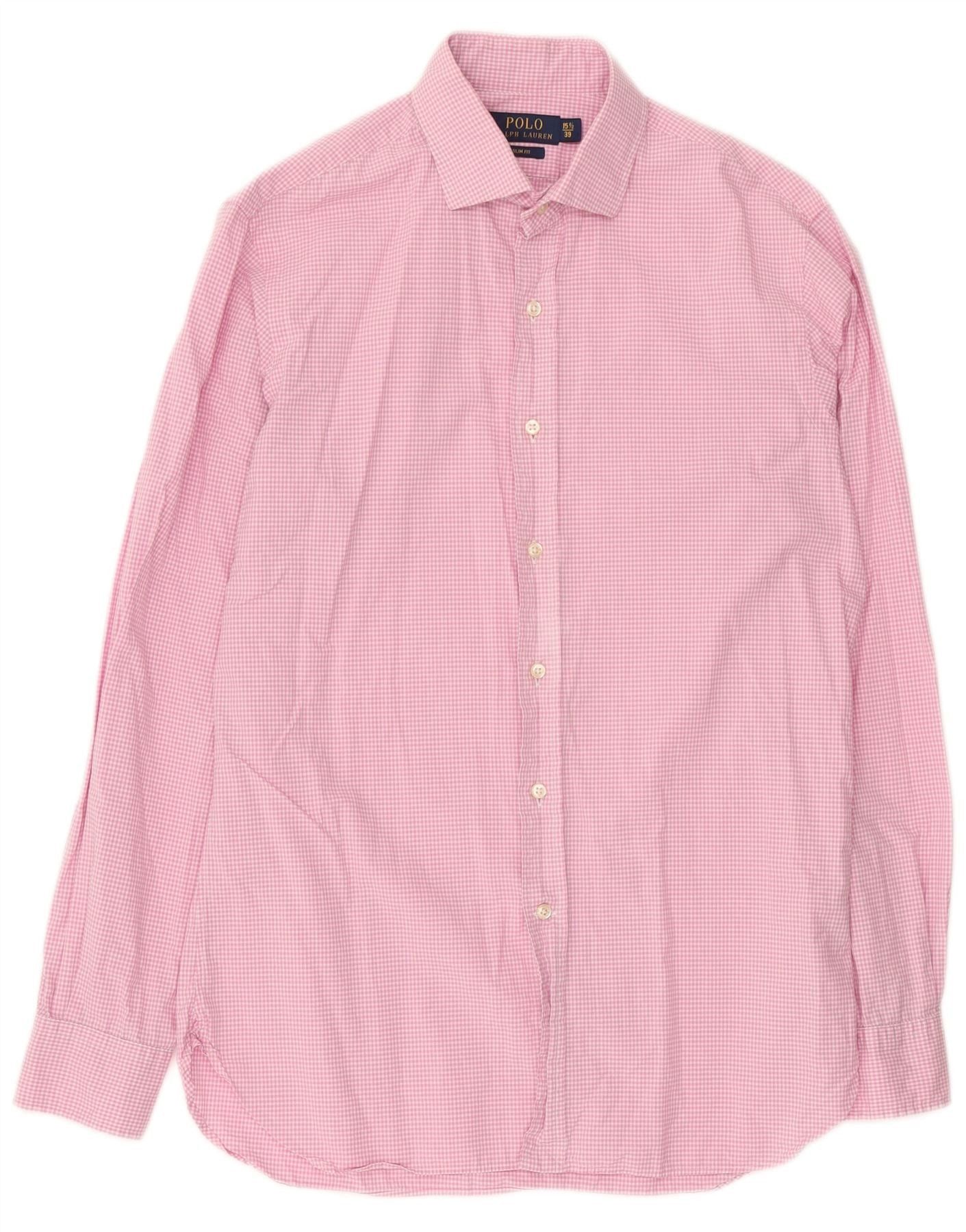 Polo Ralph Lauren Mens Slim Fit Shirt 39 15 1/2 Medium Pink Gingham Size US M / EU 48-50 / 2 - 1 Thumbnail