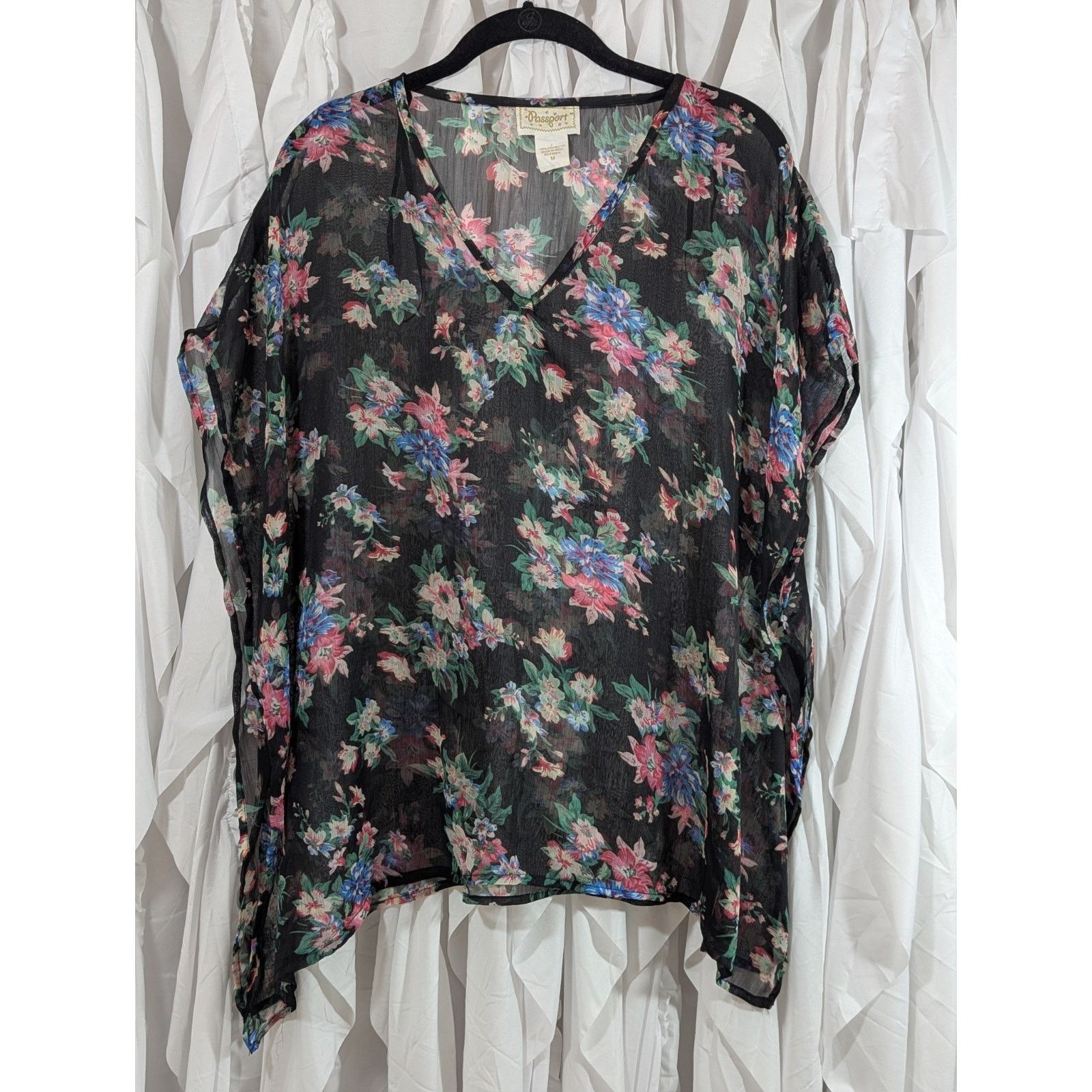 Passport Passport Y2K Sheer Floral Caftan Blouse M Black Whimsigoth Size M / US 6-8 / IT 42-44 - 1 Thumbnail