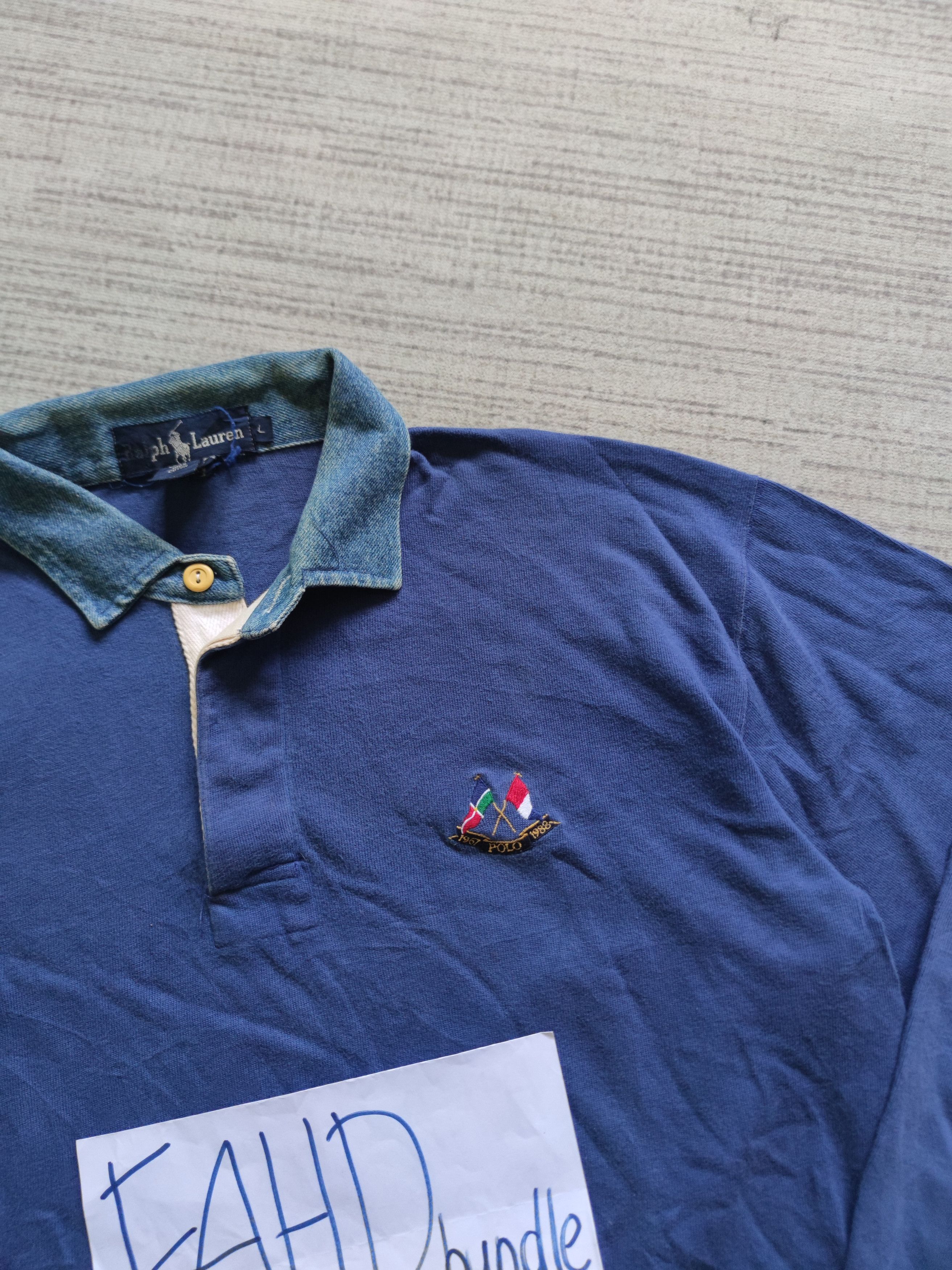 Ralph Lauren 1988 Ralph Lauren Cross Flag Denim Collar Polo Size US L / EU 52-54 / 3 - 5 Thumbnail