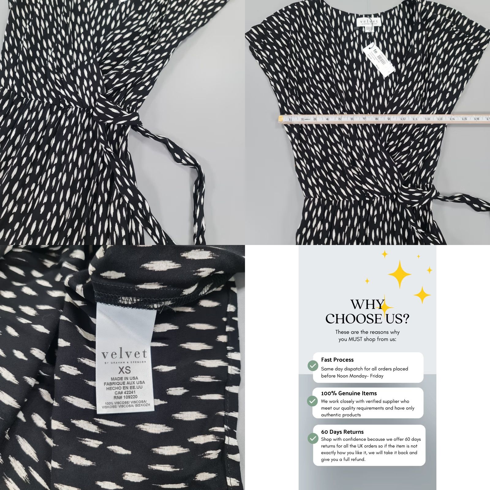 Velvet Velvet by Graham & Spencer Womens Dress XS Black Short Sleeve Wrap Knee Length V-Neck Knit Viscose Dry Clean Only Womens Dress Size 26" / US 2 / IT 38 - 8 Thumbnail