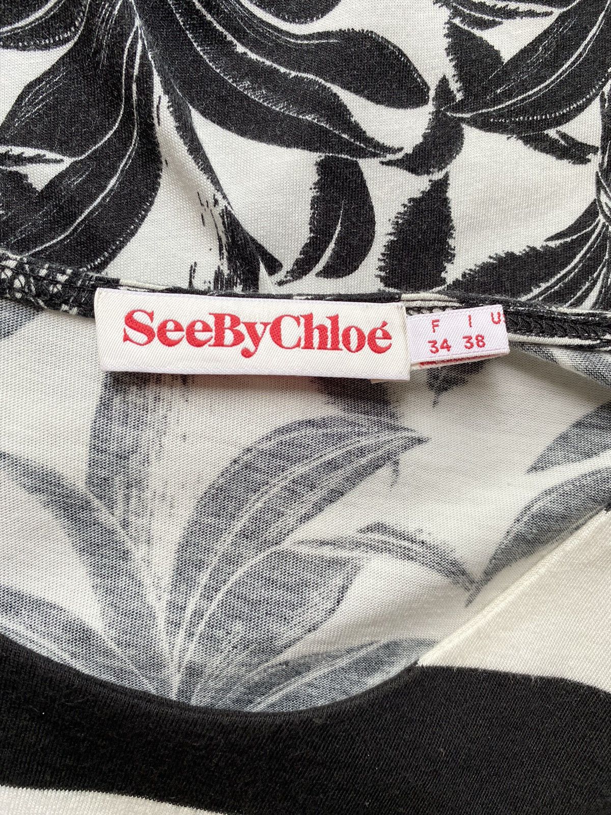 Chloe See By Chloé Black & White Striped Palm Print Dress Size XS / US 0-2 / IT 36-38 - 6 Thumbnail