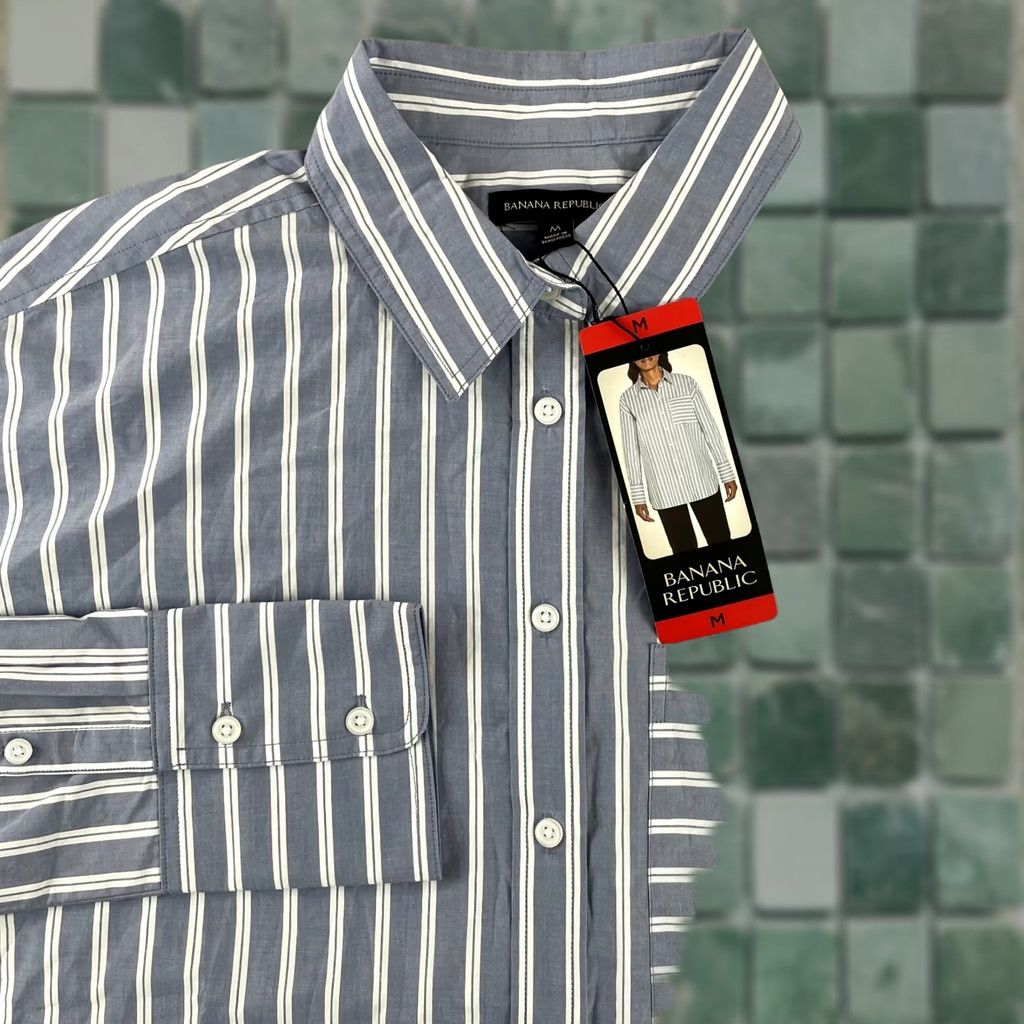 Banana Republic Banana Republic Shirt Men Medium Blue Striped Long Sleeve Office Preppy NWT Size US M / EU 48-50 / 2 - 1 Thumbnail