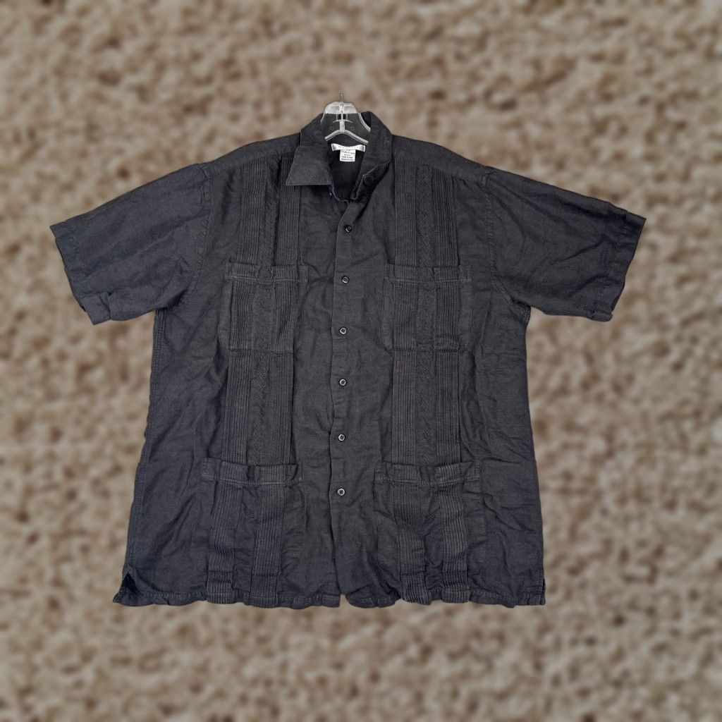 Vintage Marquis Shirt Men Large Black Linen Blend 4 Pocket Short Sleeve Button-Up Aloha Beach Hawaiian Vacation Resort Casual, Travel Mens Size US L / EU 52-54 / 3 - 1 Thumbnail