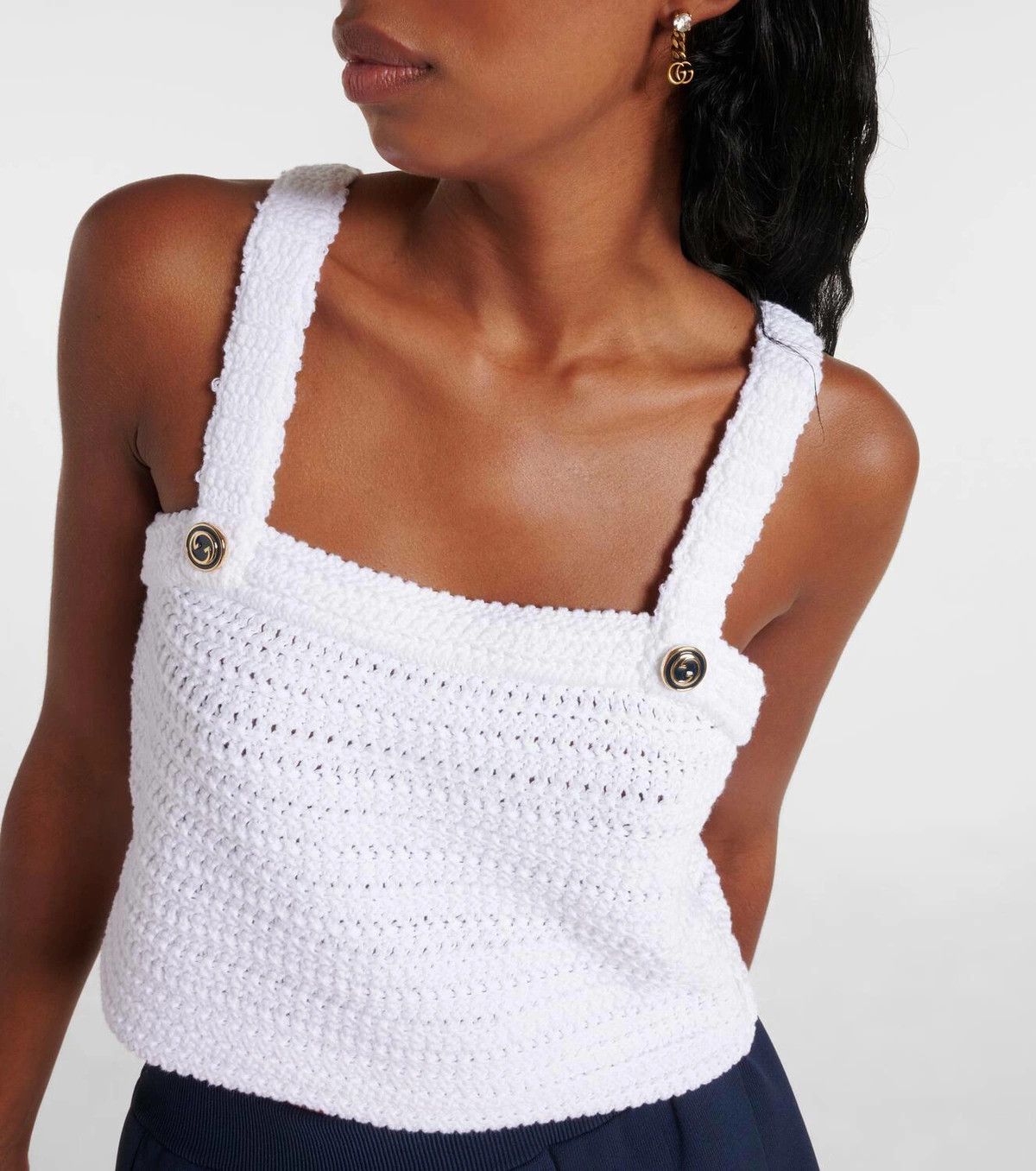 Gucci o1la5ras0526 Crochet Knit Cotton Top in White Size XS / US 0-2 / IT 36-38 - 3 Thumbnail