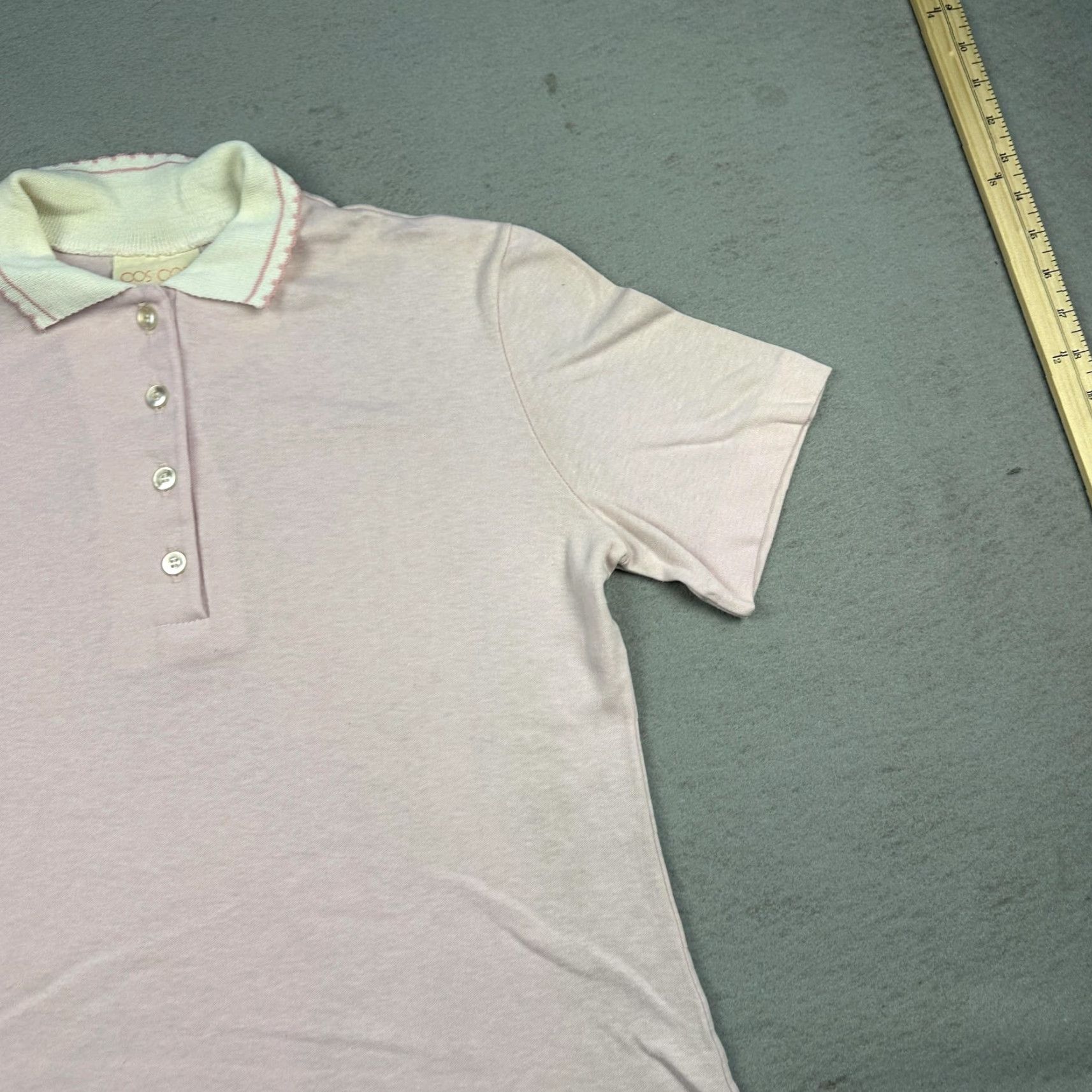 Cos VINTAGE Cos Cob Polo Shirt Womens Large Pink White Knit Collar Preppy Retro 80s Size L / US 10 / IT 46 - 5 Thumbnail
