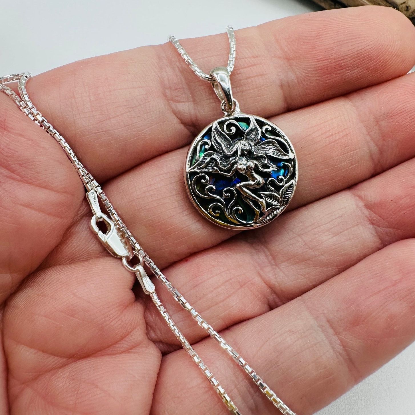 Other Sterling Silver Fairy Abalone Shell Medallion Necklace Size ONE SIZE - 7 Thumbnail