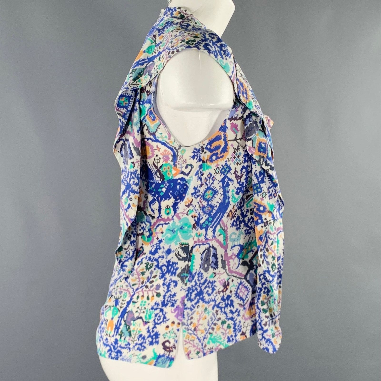 Isabel Marant ISABEL MARANT 2 Blue White Abstract Sleeveless Casual Top Size XS / US 0-2 / IT 36-38 - 2 Thumbnail