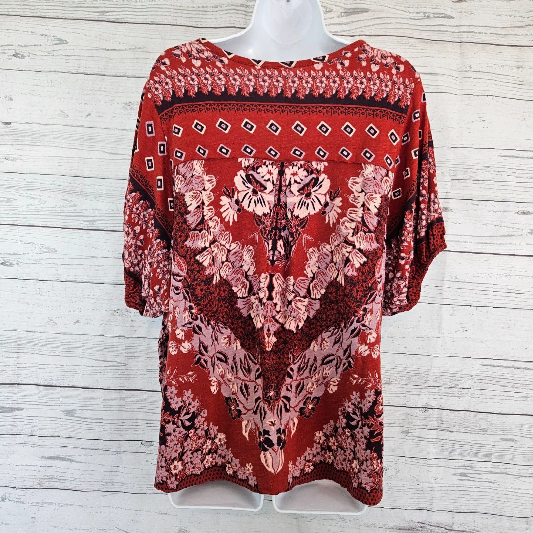 Free People Free People Womens T-Shirt Oversized Tee Size S Red Purple Floral Cotton Boho Shirt Womens Size S / US 4 / IT 40 - 3 Thumbnail