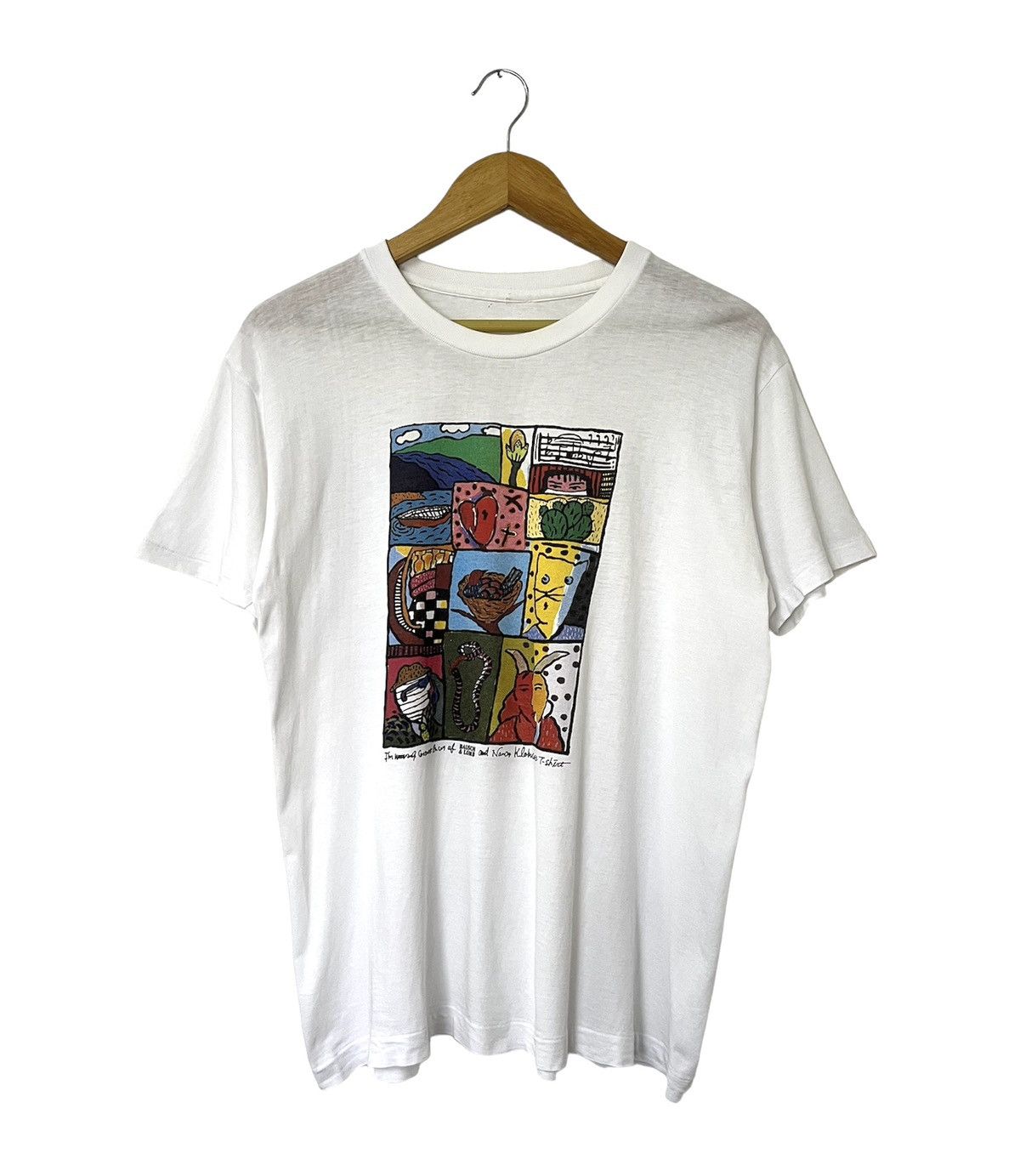 image of Vintage Bausch And Lomb Nancy Klobucat Art Tshirt in White, Men's (Size Medium)