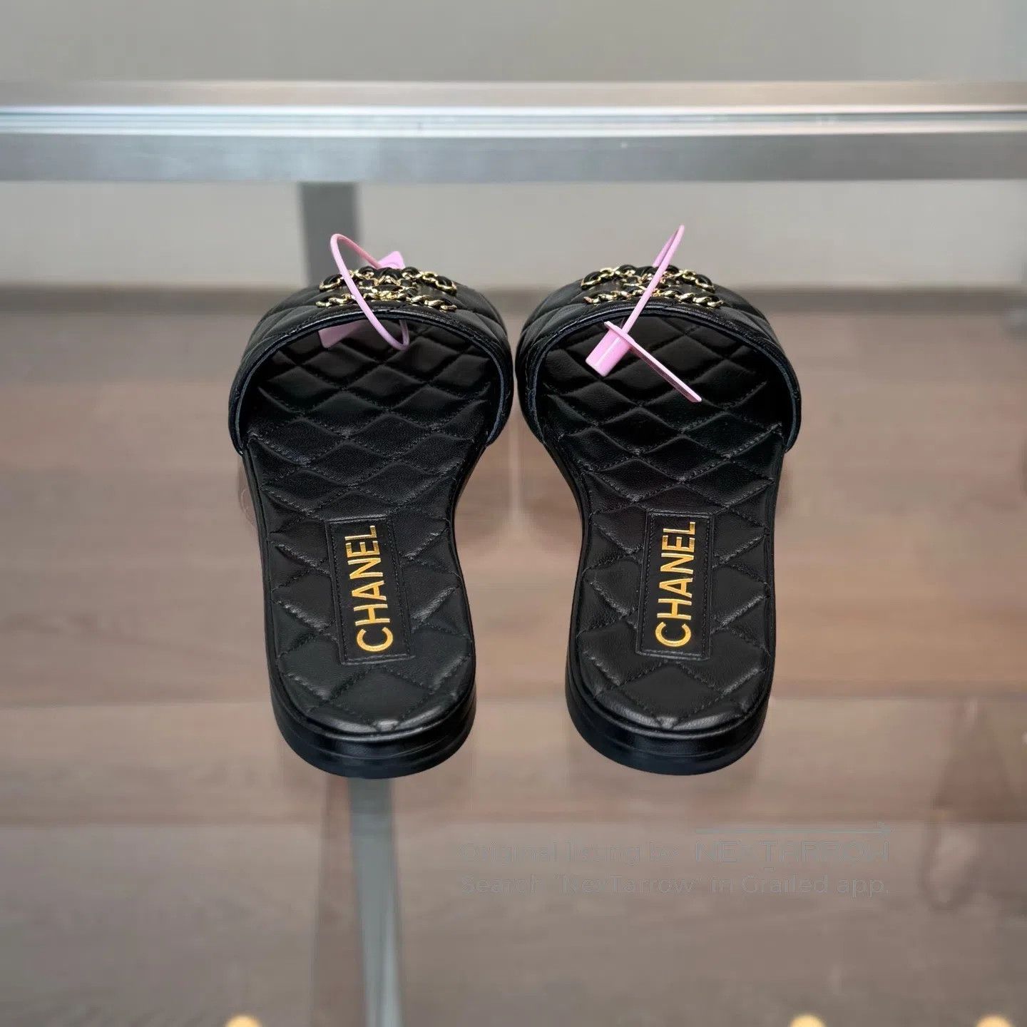 Chanel Chanel Black Gold Double C Leather Slipper with Chain-Latt Size US 4.5 / IT 34.5 - 3 Thumbnail