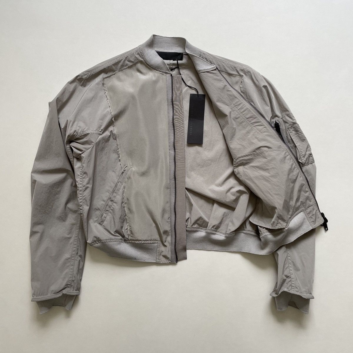 Haider Ackermann Grey Nylon Cropped Bomber Jacket Size US S / EU 44-46 / 1 - 6 Thumbnail