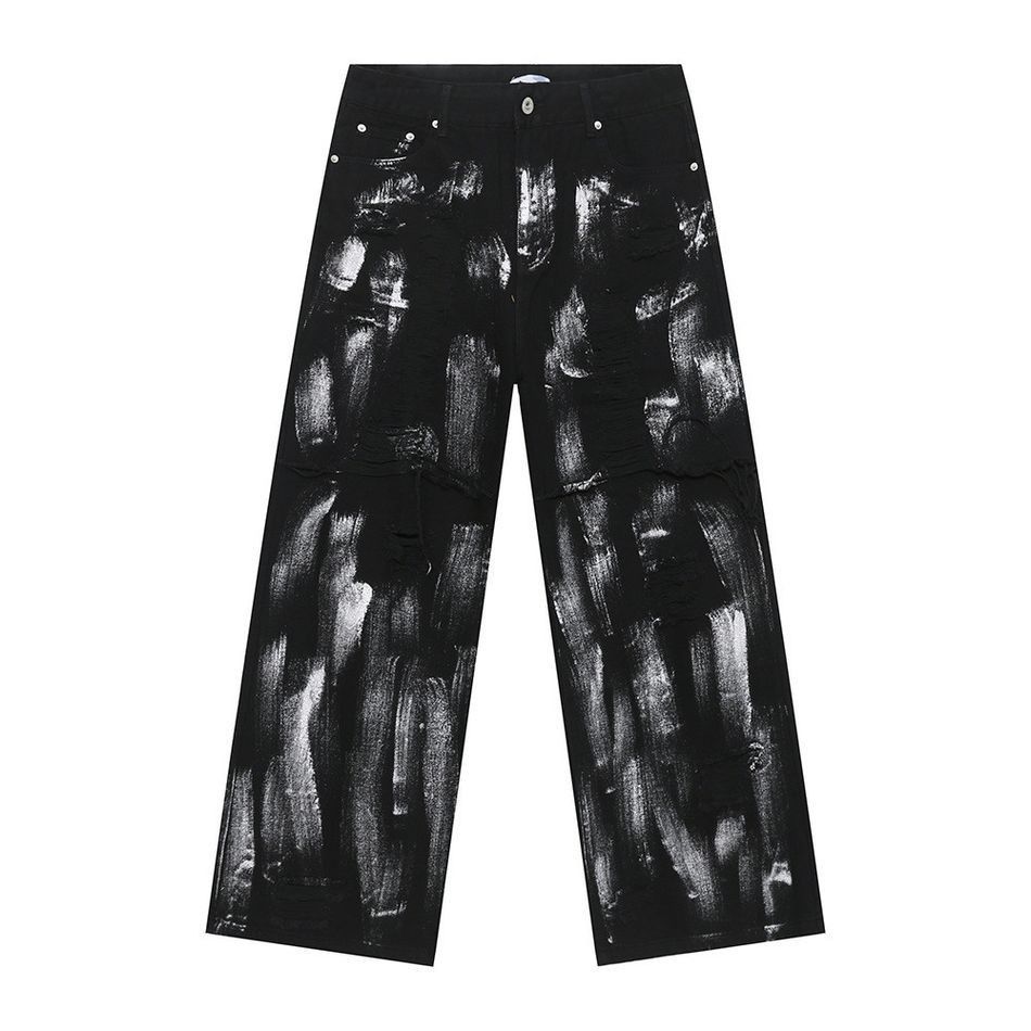 Japanese Brand Retro loose straight leg painted jeans Size US 32 / EU 48 - 4 Thumbnail