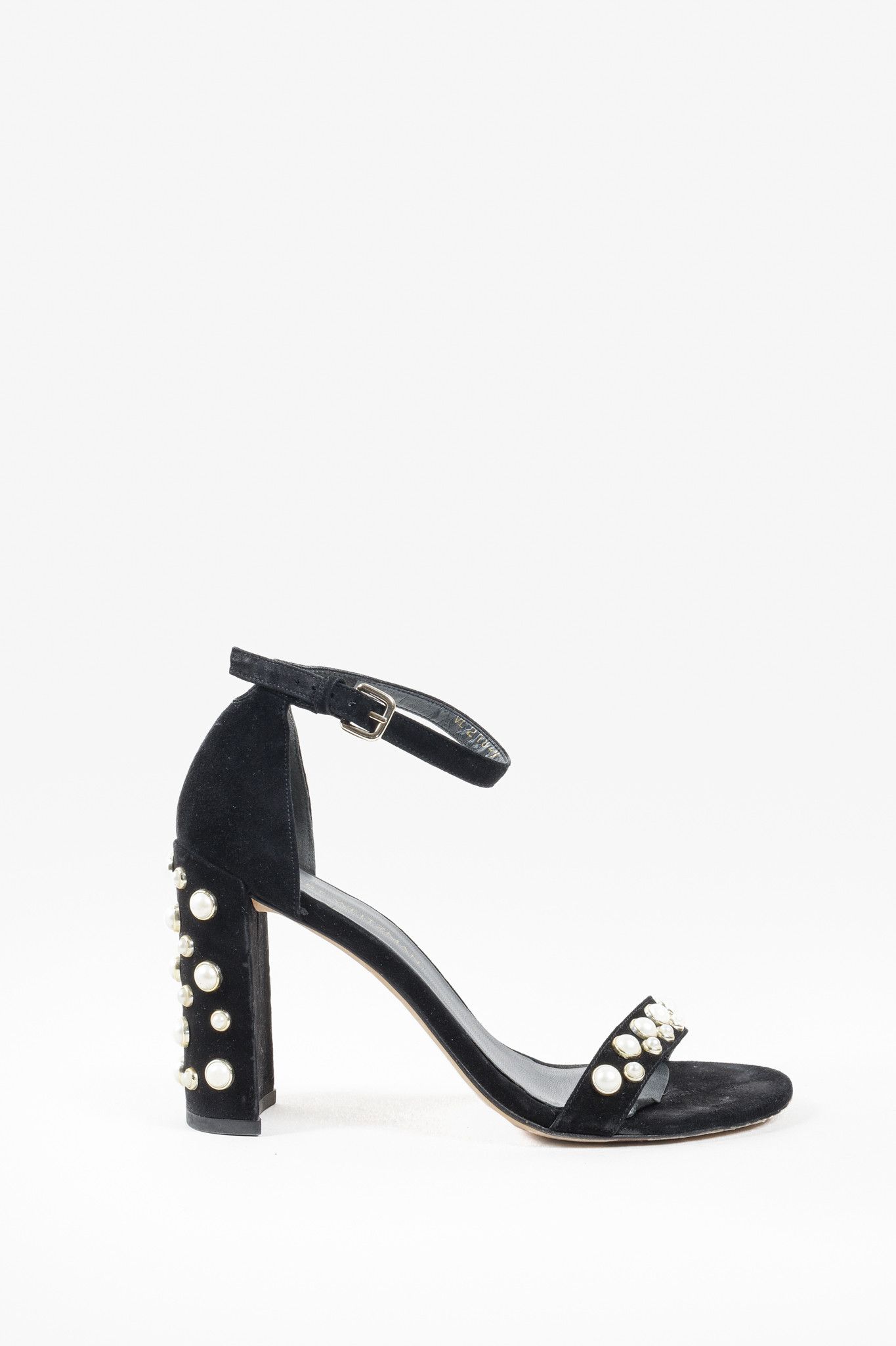 Stuart Weitzman Stuart Weitzman Black Pearl Studded Open-Toe Heeled Sandals Size US 9.5 / IT 39.5 - 1 Thumbnail